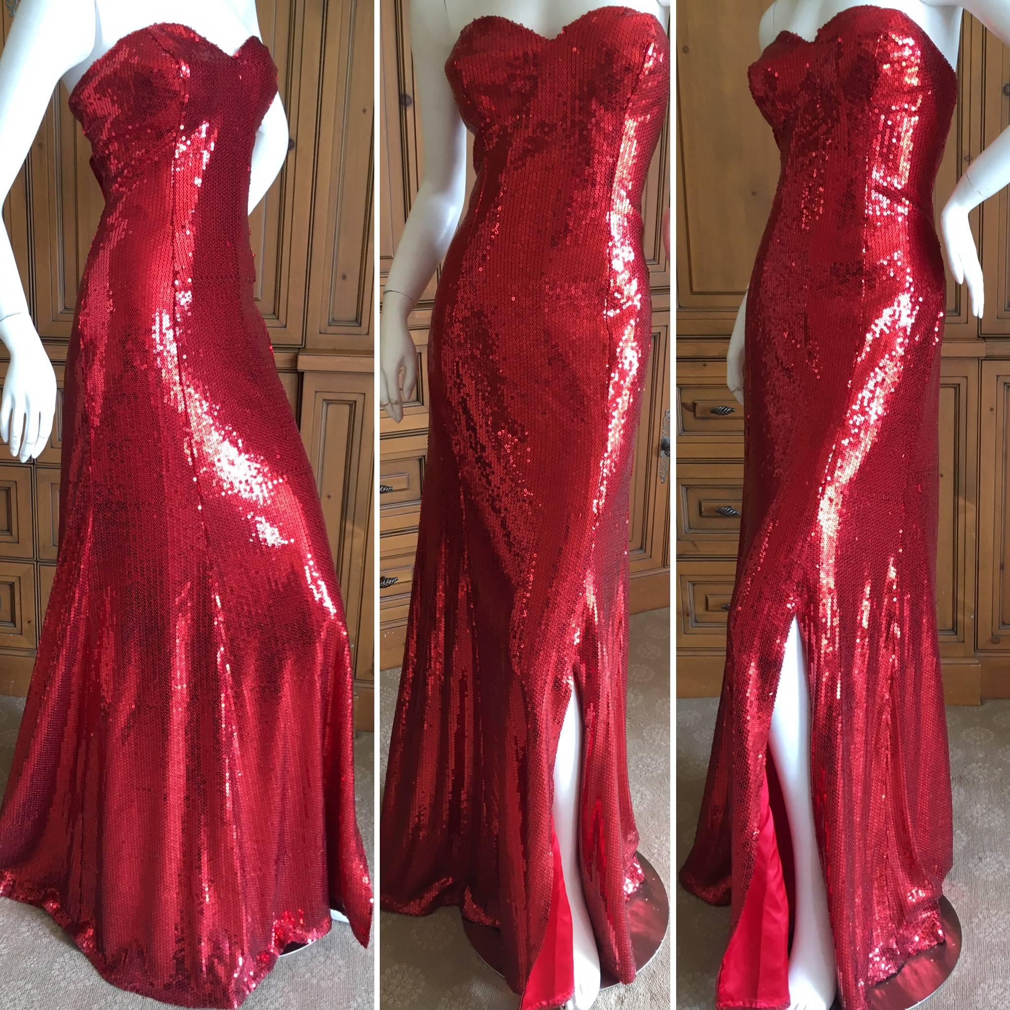 Yves Saint Laurent 70's Rive Gauche Amazing Red Sequin Strapless Evening Dress 5