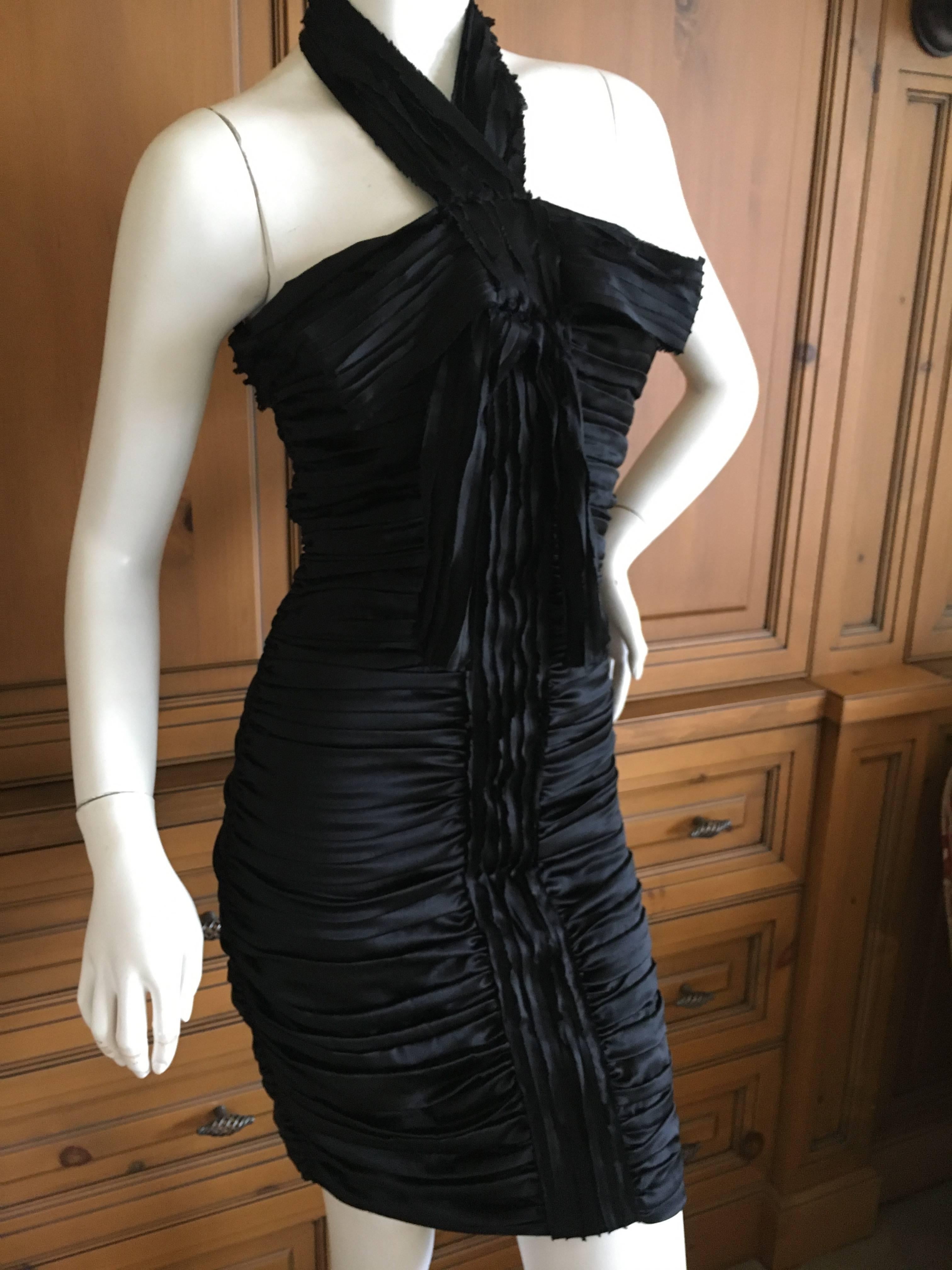 D & G Dolce & Gabbana Pleated Silk Little Black Dress with Bow For Sale 1