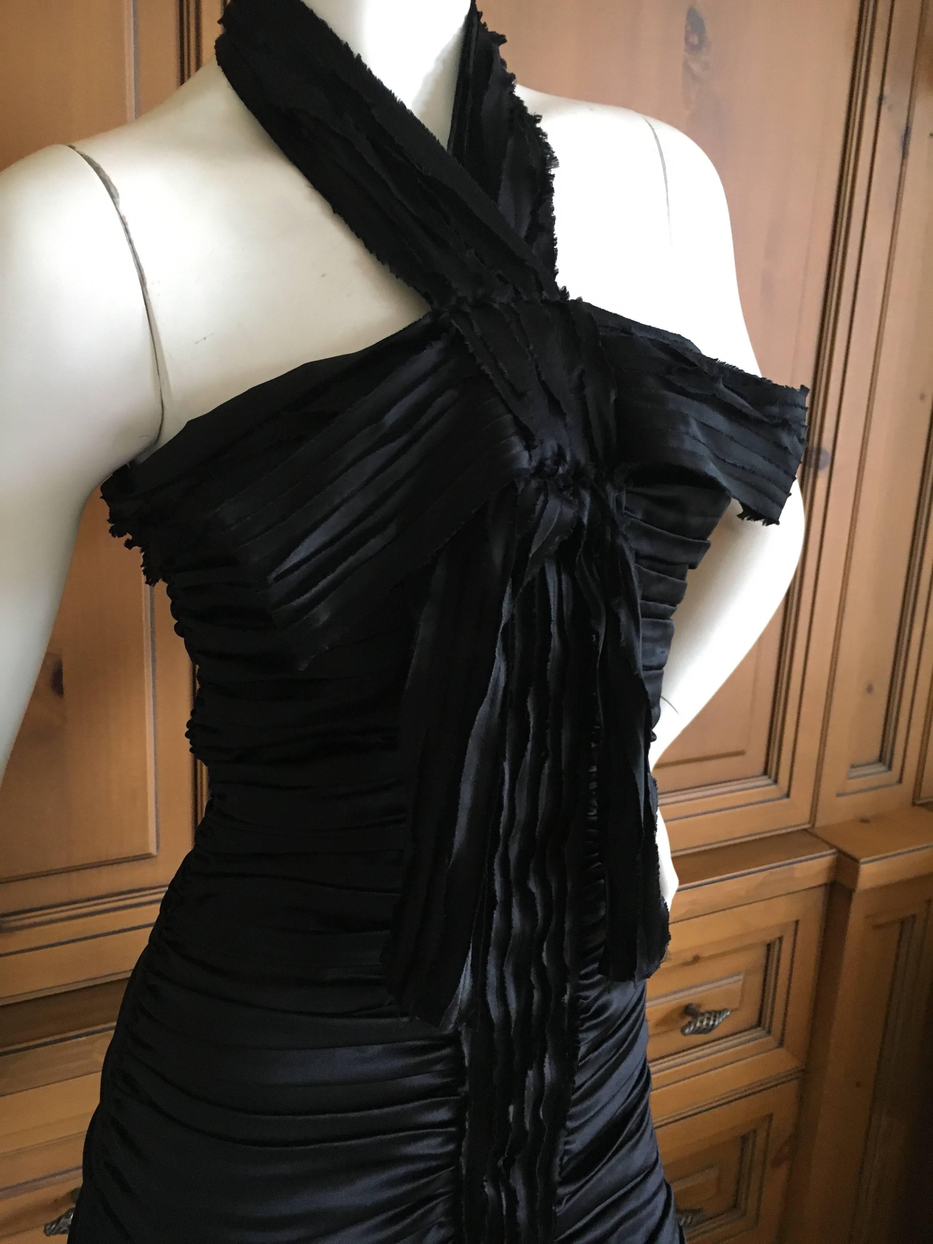 D & G Dolce & Gabbana Pleated Silk Little Black Dress with Bow For Sale 2