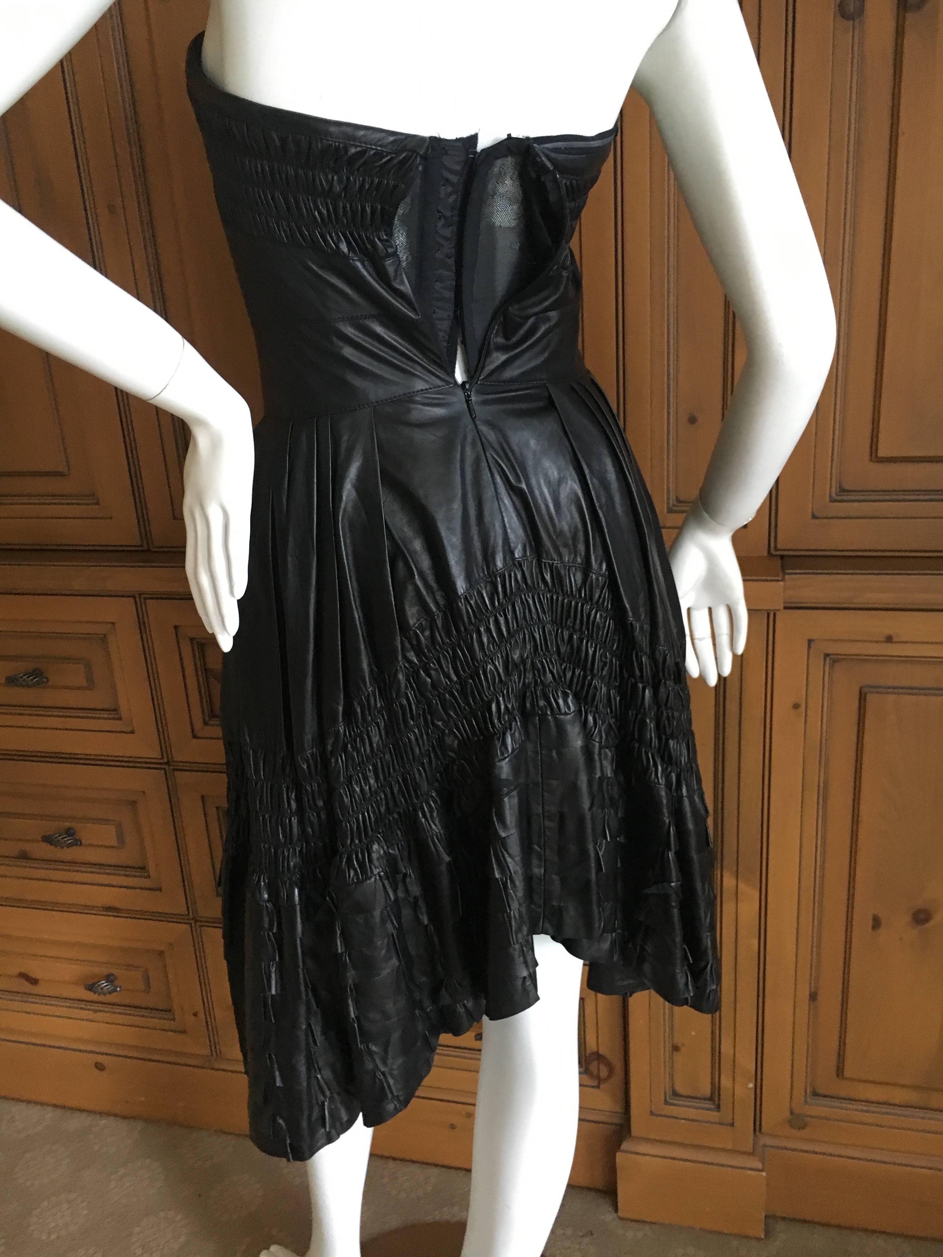 Christian Dior by John Galliano Fall 2010 Black Leather Pleated Ruffle Dress For Sale 5