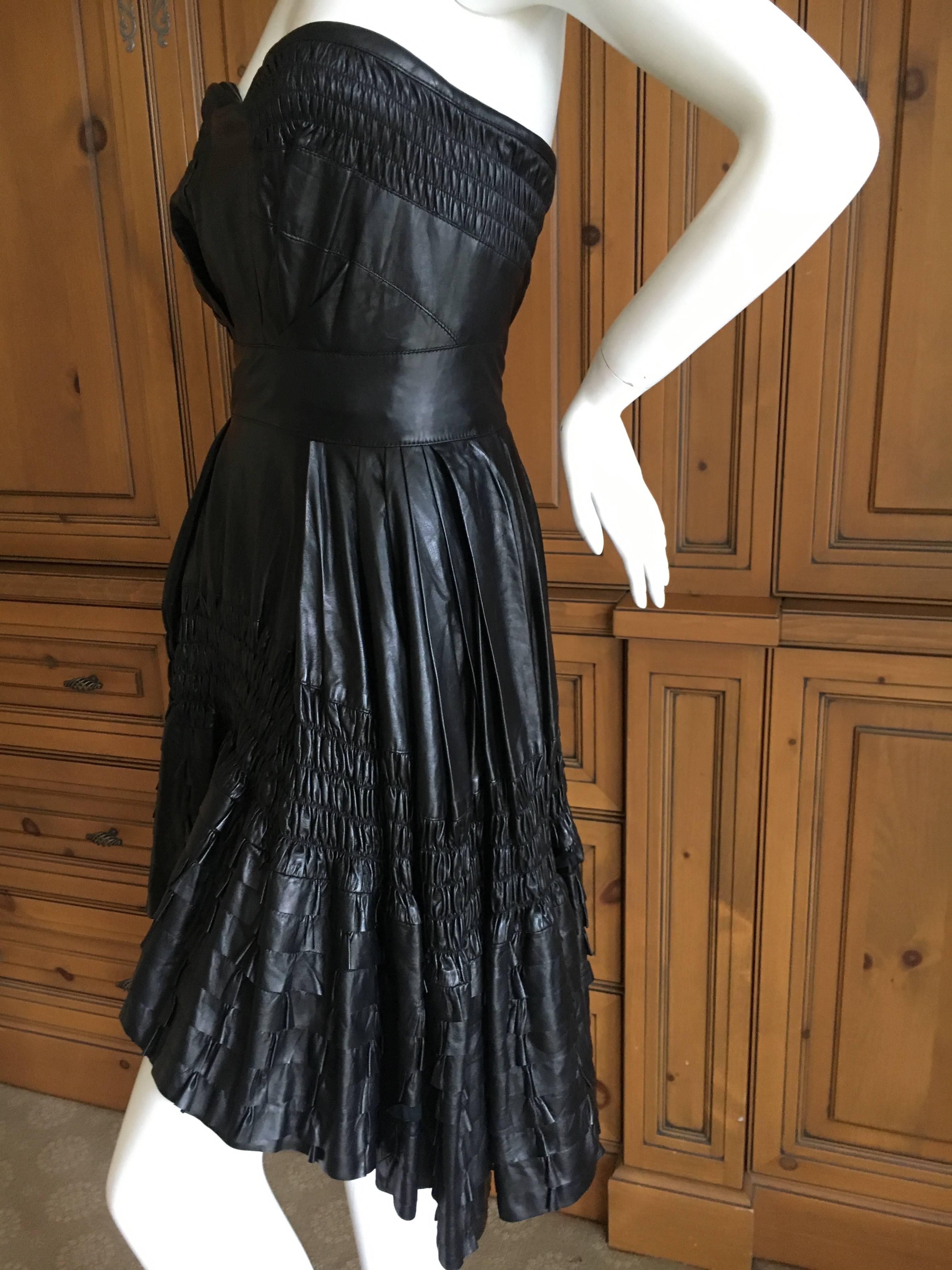Women's Christian Dior by John Galliano Fall 2010 Black Leather Pleated Ruffle Dress For Sale