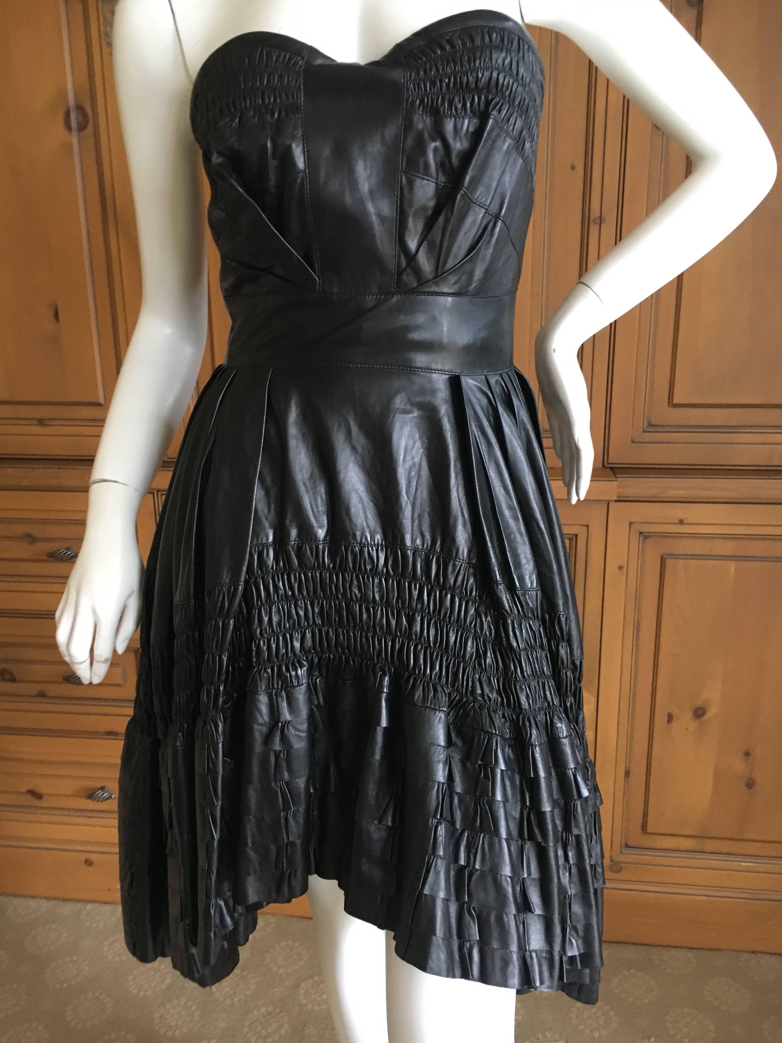 Christian Dior by John Galliano Fall 2010 Black Leather Pleated Ruffle Dress For Sale 3