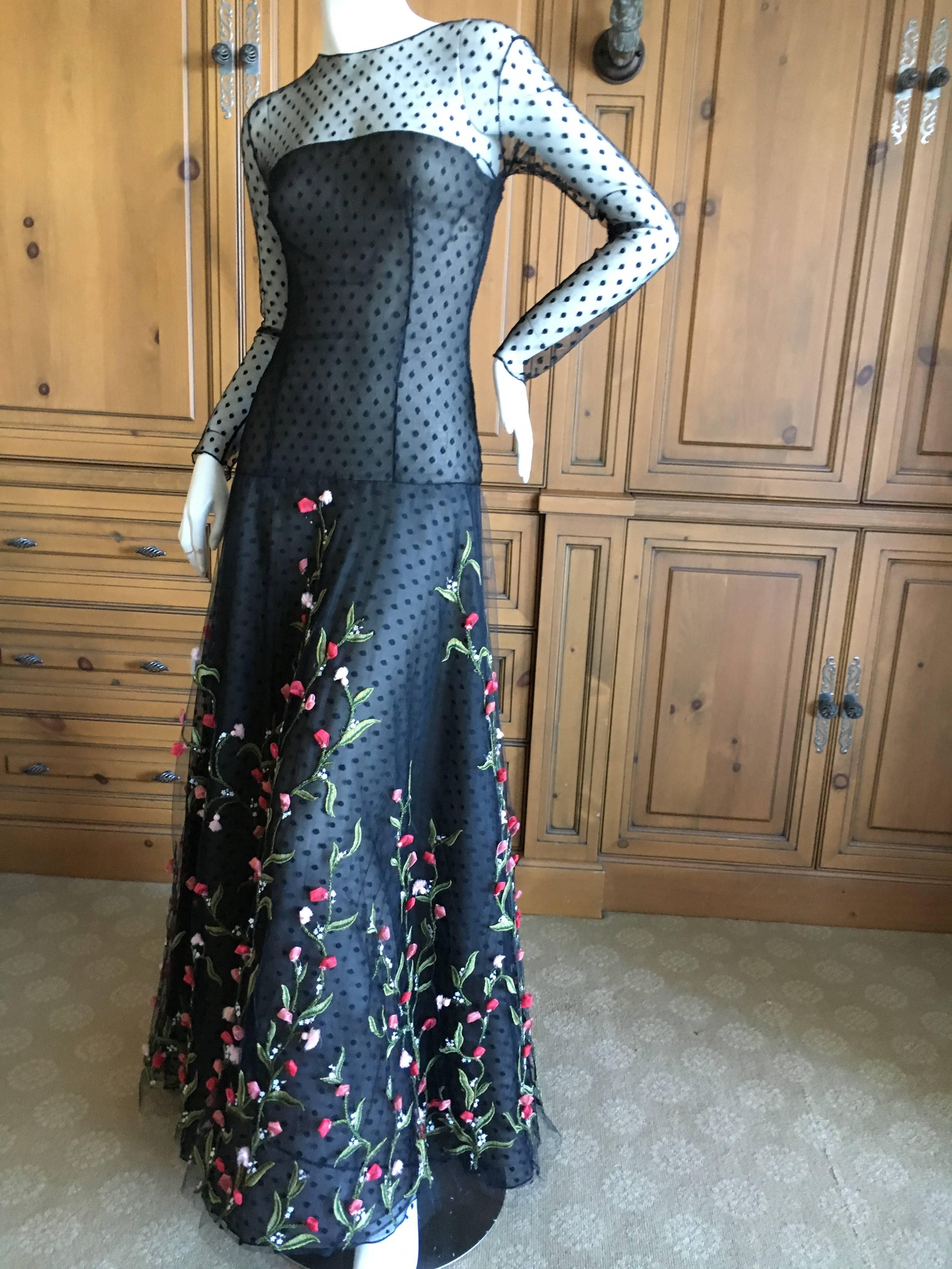 Oscar de la Renta Romantic Rose Floral Embellished Sheer Lace Evening Dress  2