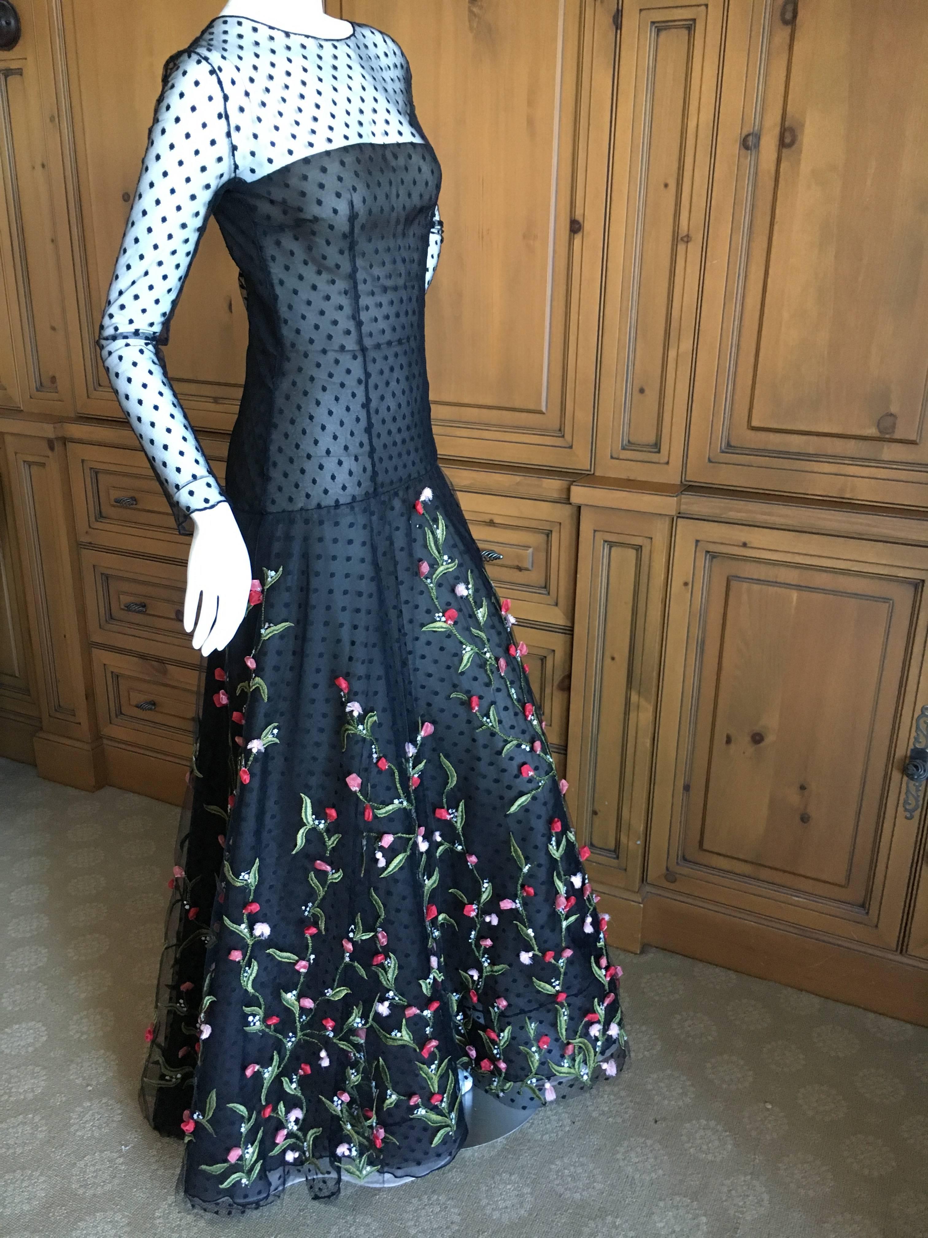 Oscar de la Renta Romantic Rose Floral Embellished Sheer Lace Evening Dress  3