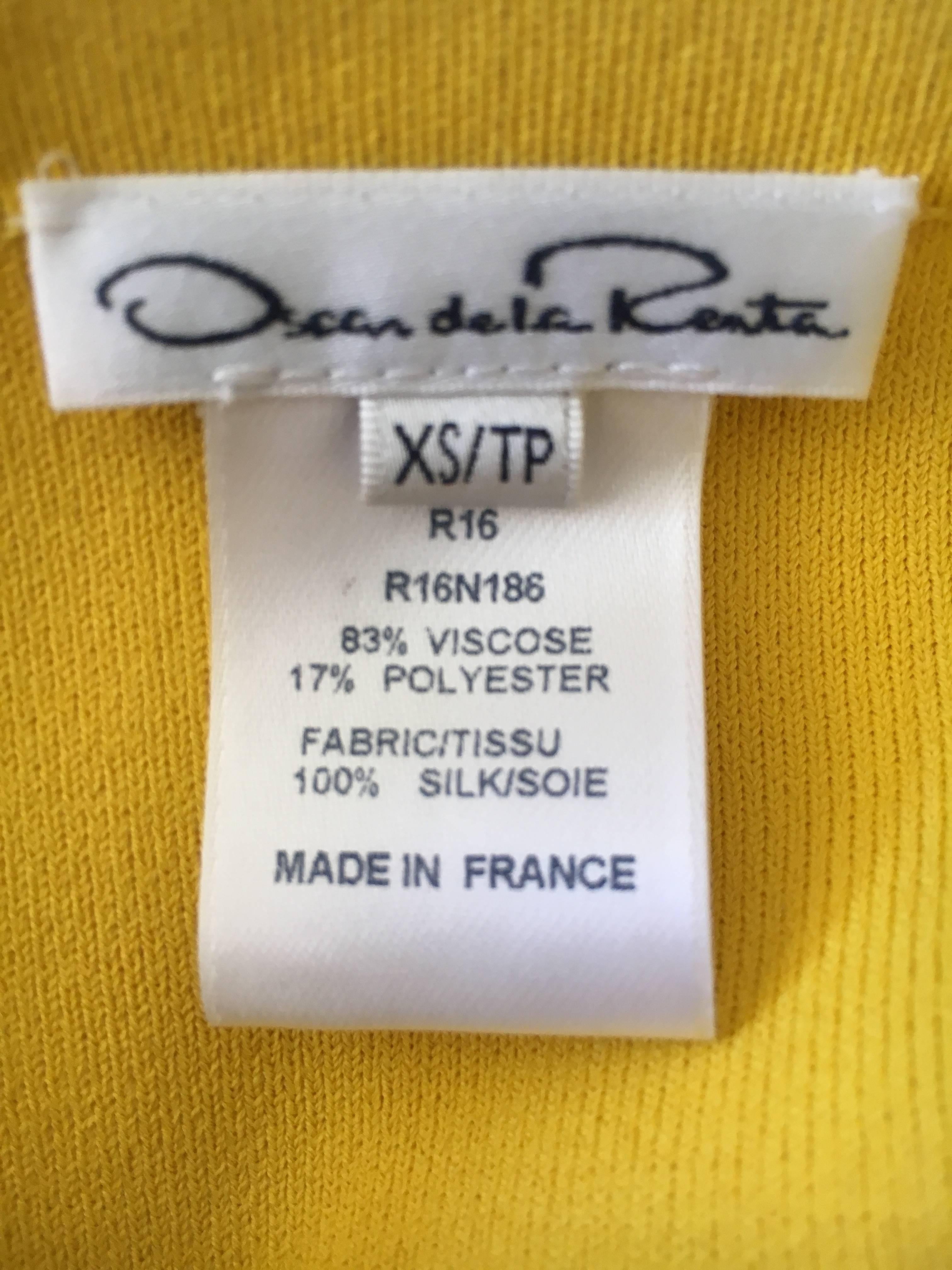 Oscar de la Renta Yellow Silk Floral Skirt Suit For Sale 5