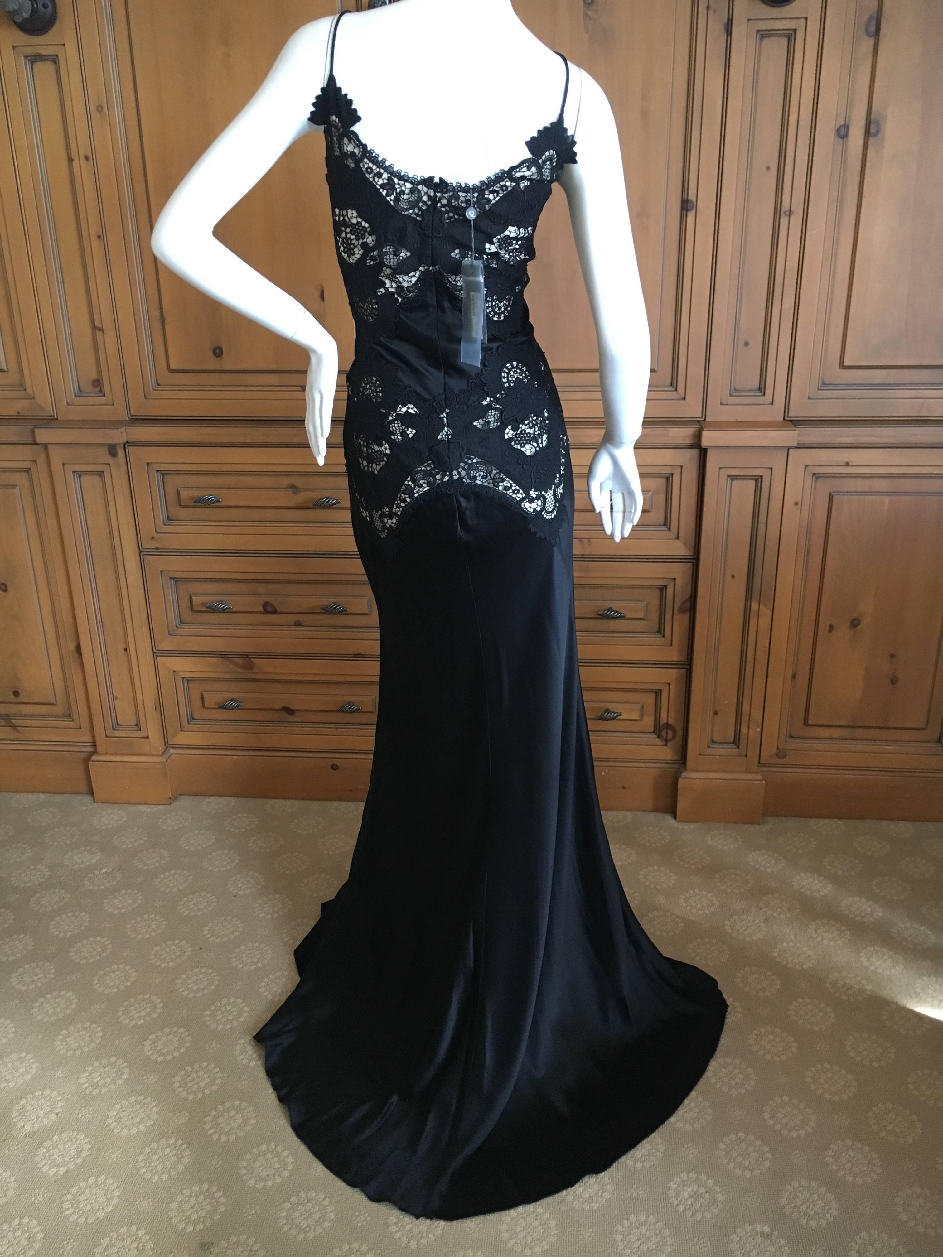 Alexander McQueen Black Evening Dress with Sheer Guipure Lace Details 2004 Sz 46 For Sale 4