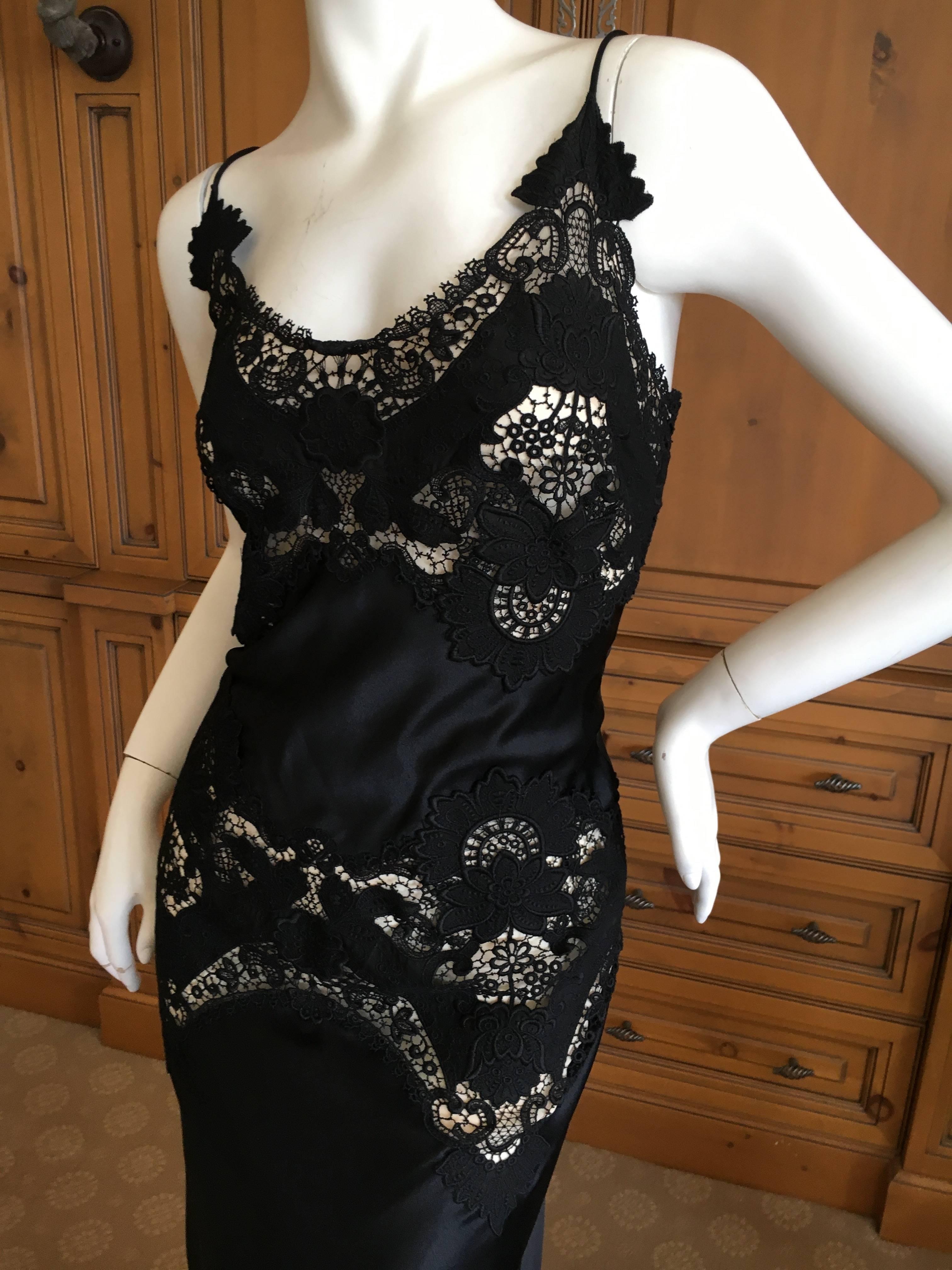 Alexander McQueen Black Evening Dress with Sheer Guipure Lace Details 2004 Sz 46 For Sale 1