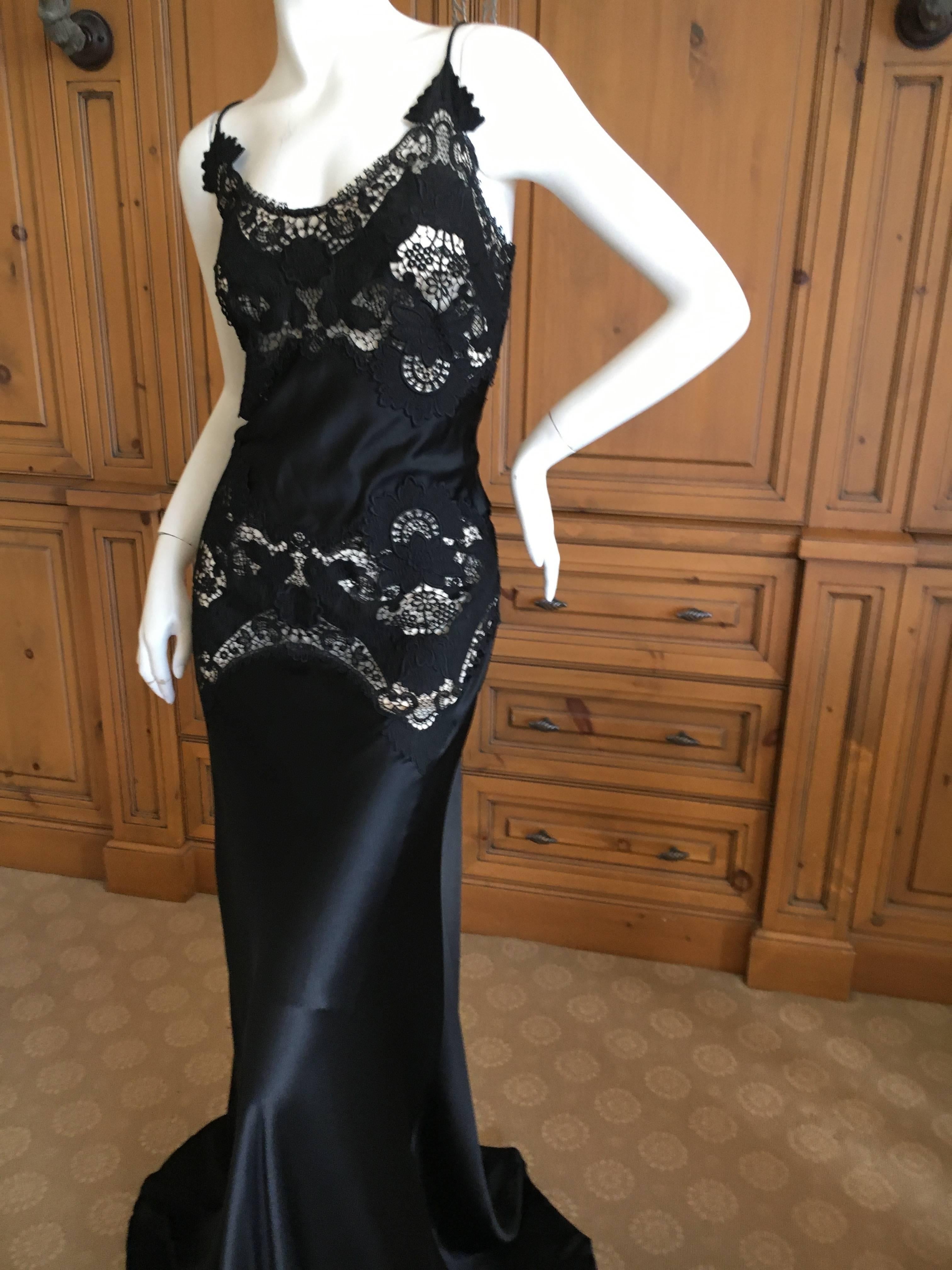 Alexander McQueen Black Evening Dress with Sheer Guipure Lace Details 2004 Sz 46 For Sale 2