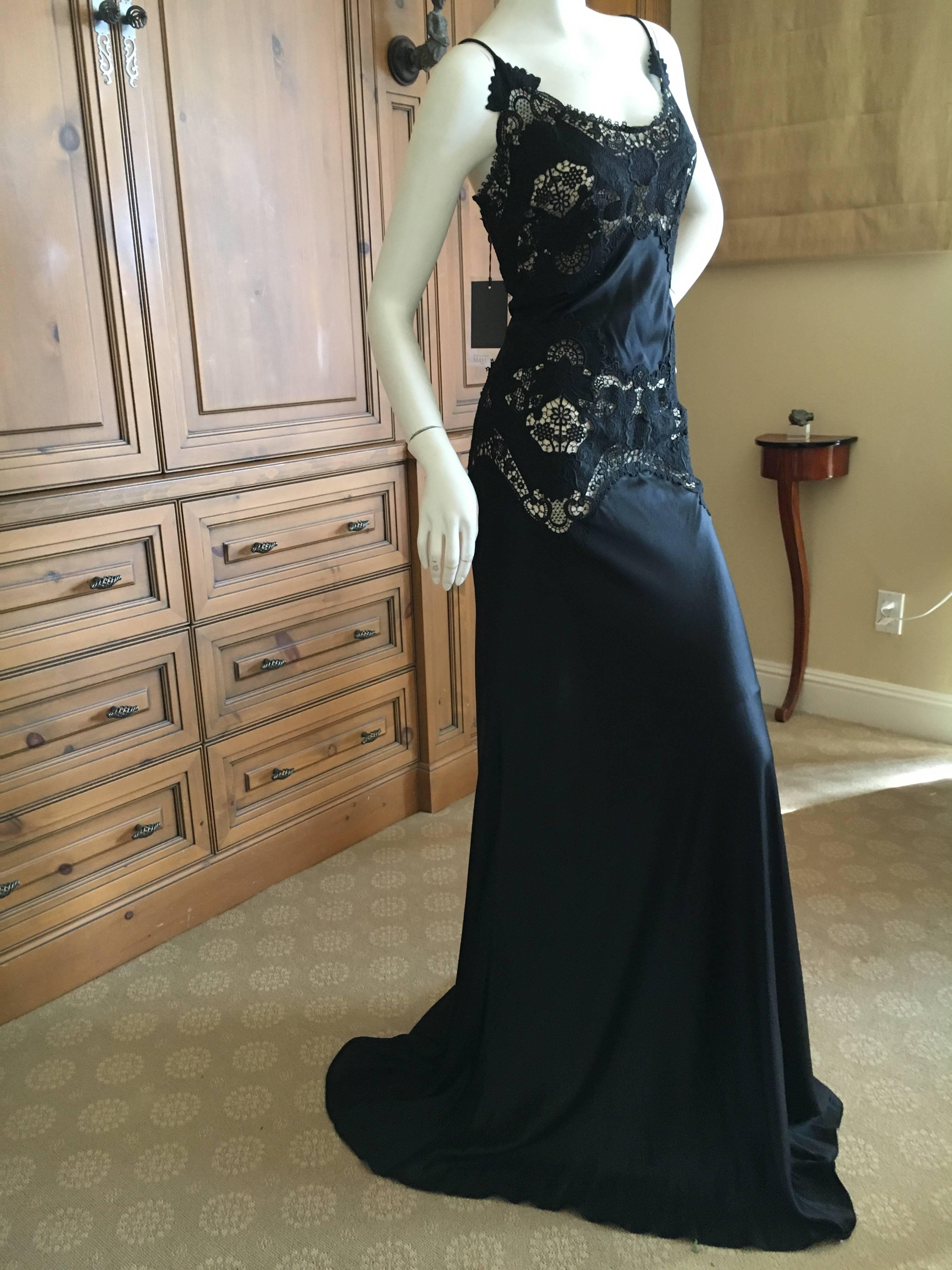 Alexander McQueen Black Evening Dress with Sheer Guipure Lace Details 2004 Sz 46 For Sale 3