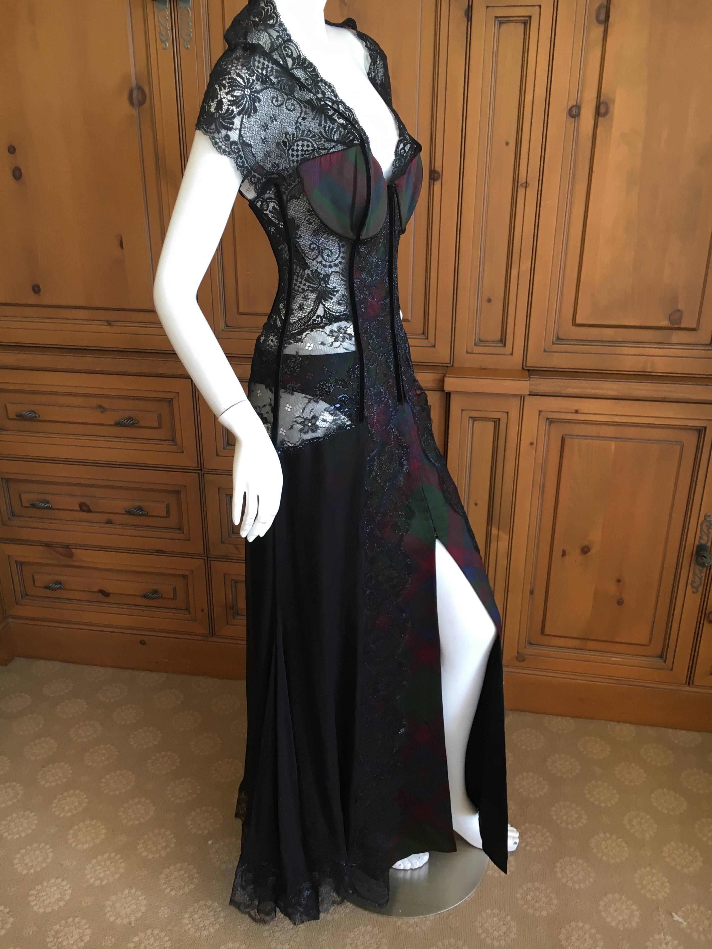 Christian Dior Gianfranco Ferre Final Collection Plaid Lace Evening Dress, 1996  For Sale 3