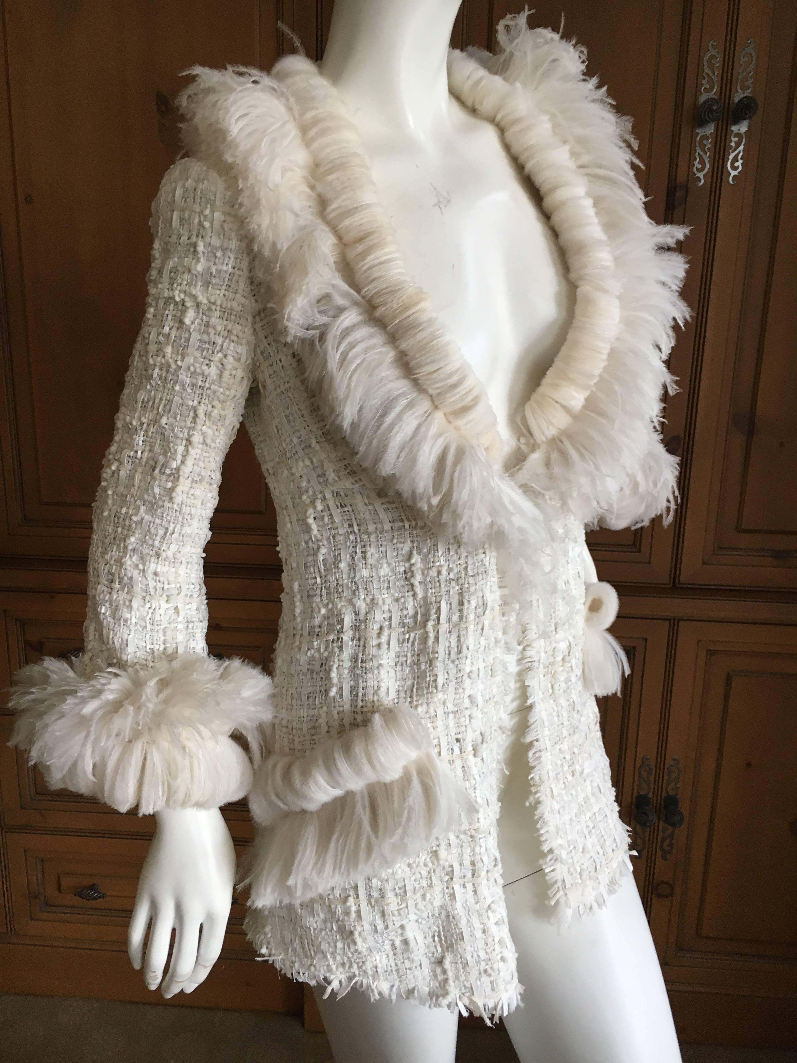 Women's Chanel Maison Lemarié Feather Trim Fantasy Tweed Fringed Jacket