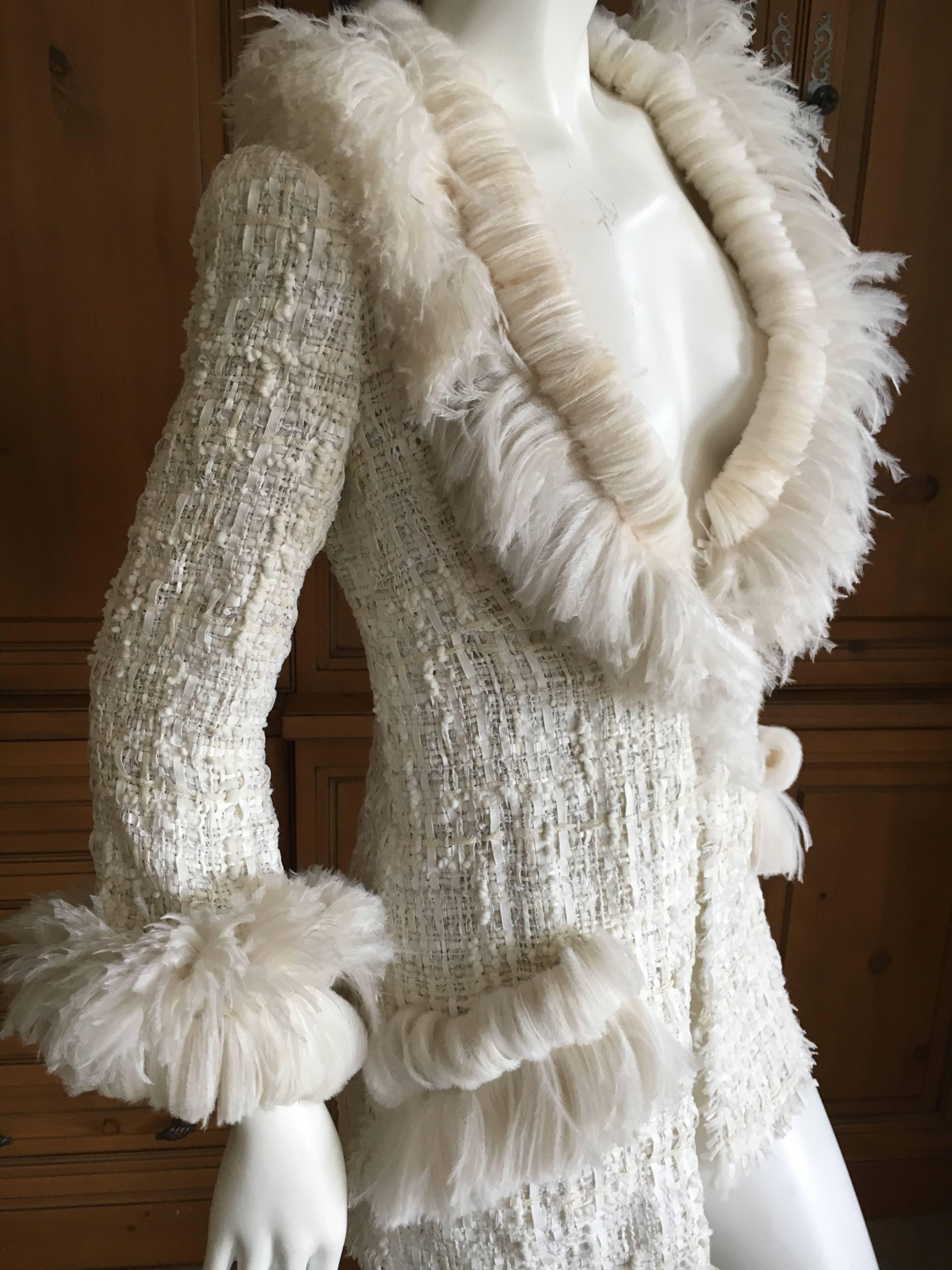 Chanel Maison Lemarié Feather Trim Fantasy Tweed Fringed Jacket 2