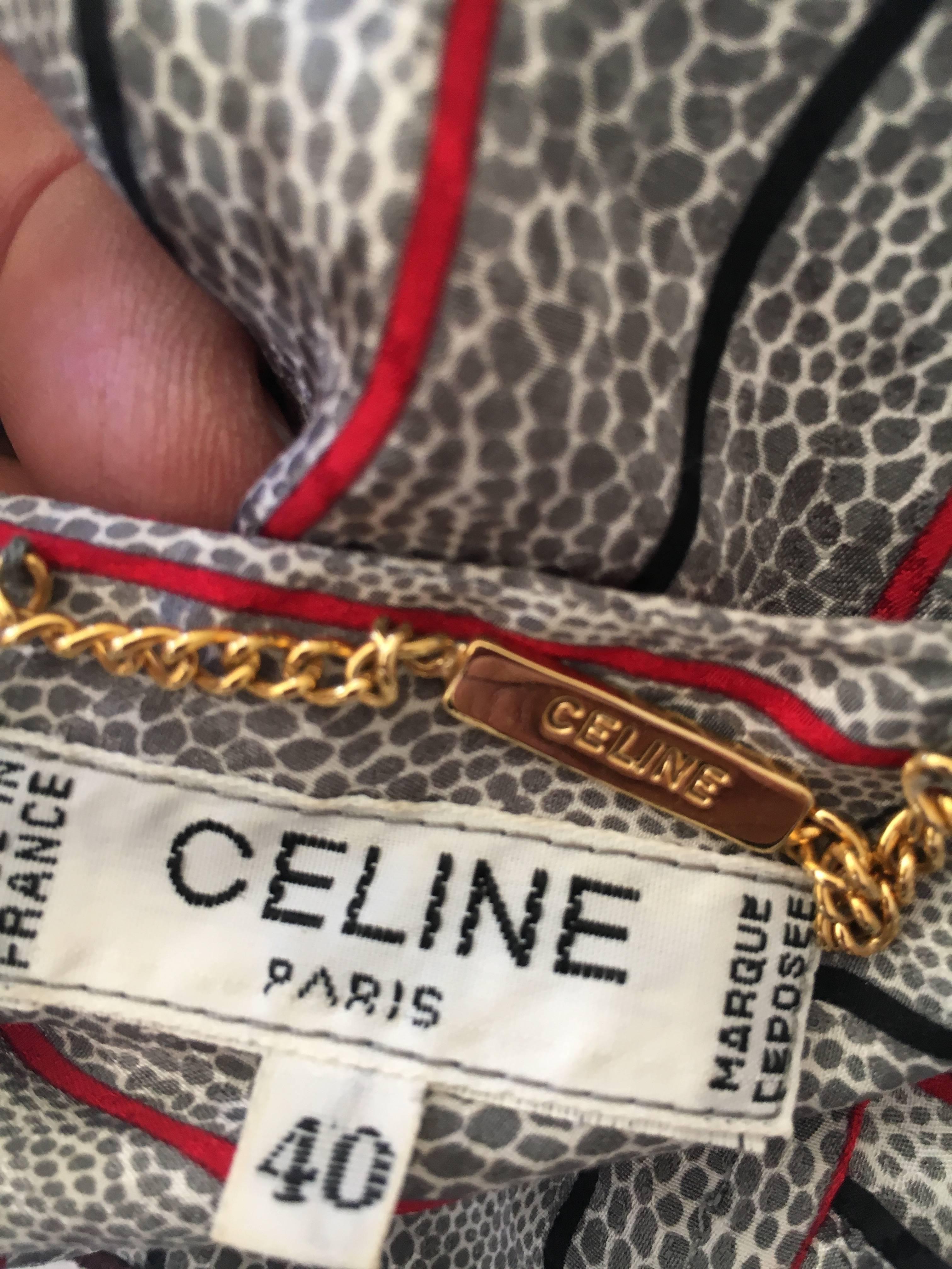 Celine 1970's Stripe Snake Print Silk Belted Day Dress For Sale 4