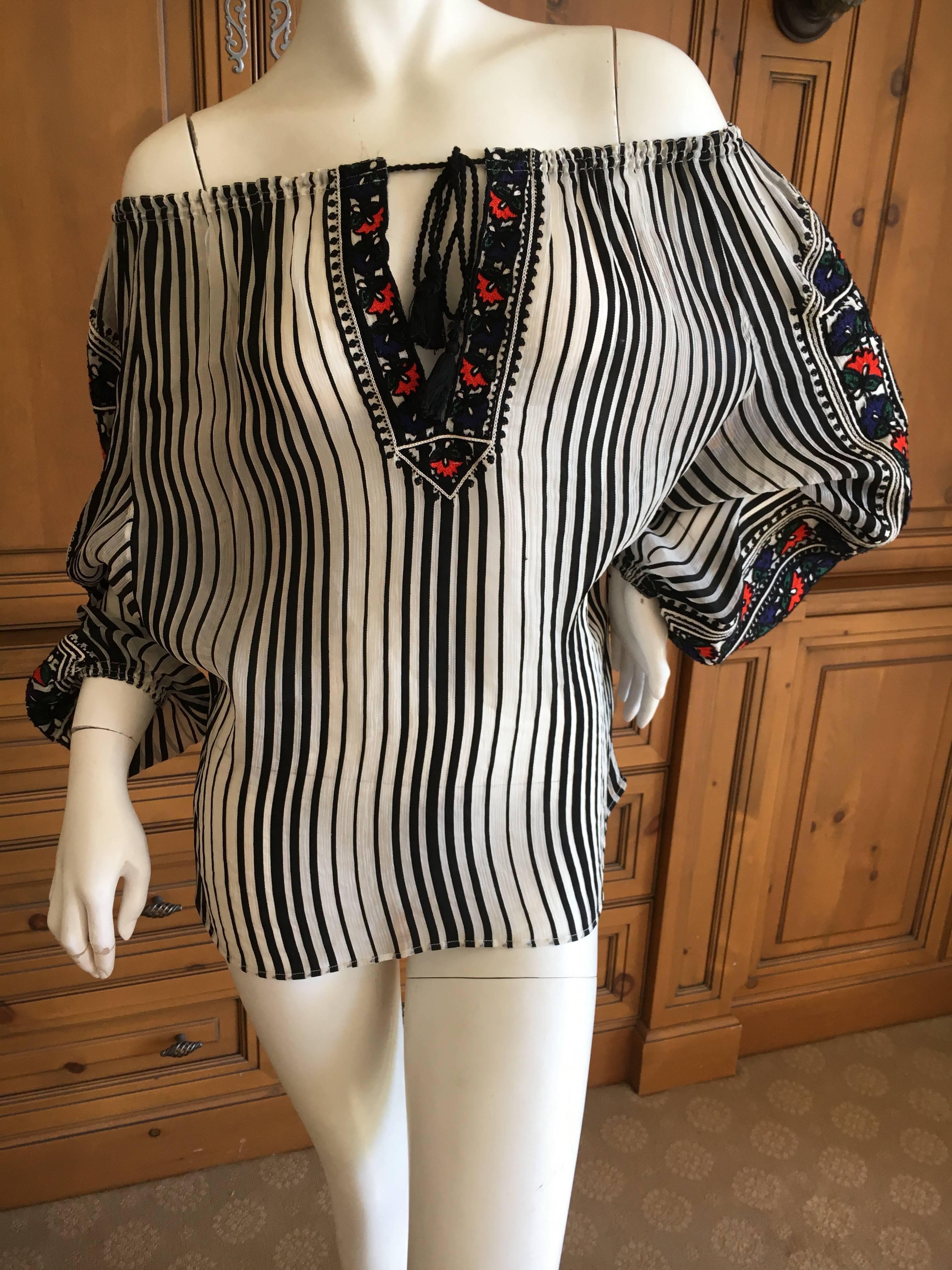 Jean Paul Gaultier Op Art Stripe off the Shoulder Top with Ethnic Style Embroideries.
Wonderful piece can be worn on or off the shoulder.