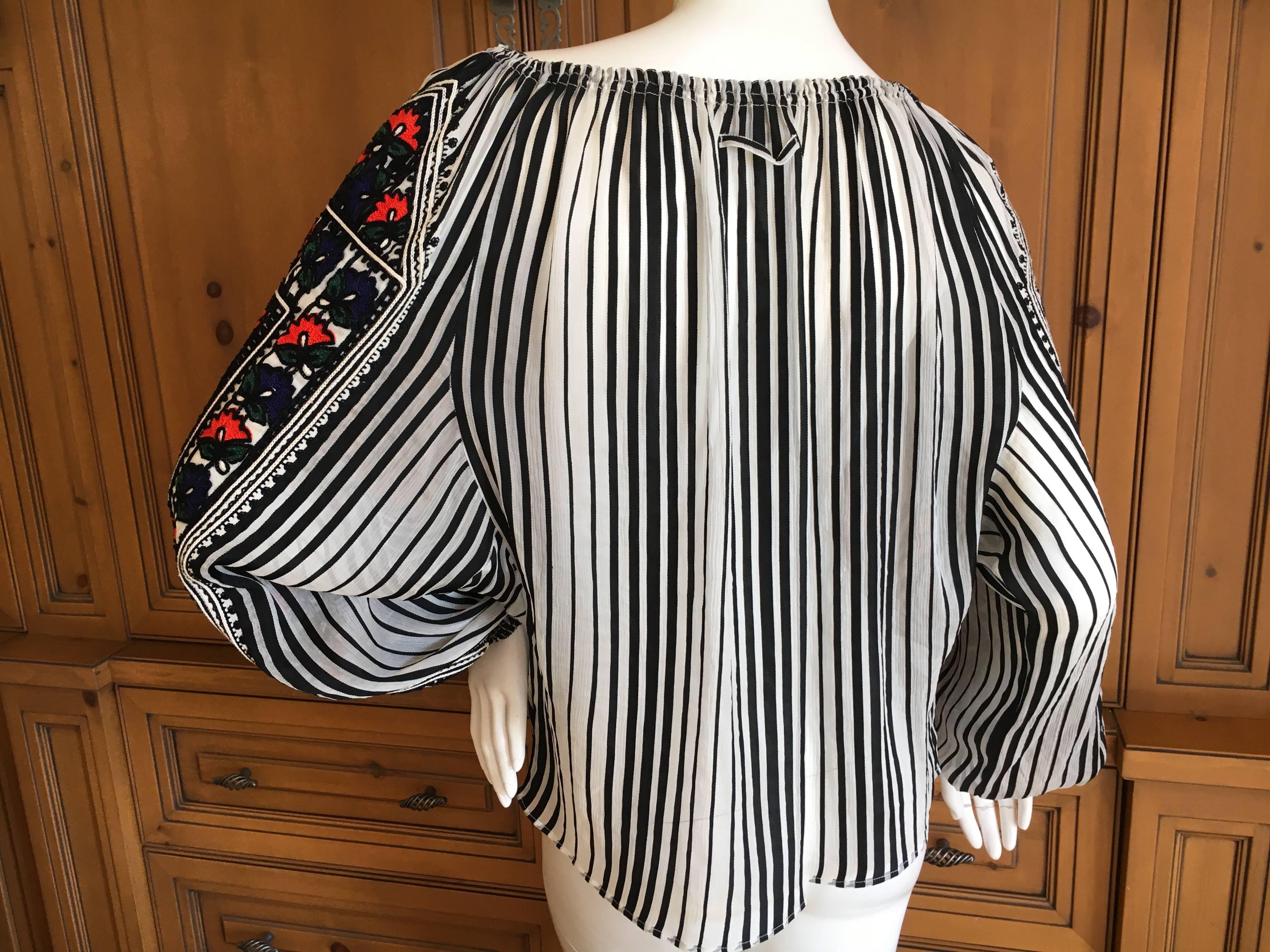 Jean Paul Gaultier Op Art Stripe off the Shoulder Top with Ethnic Embroideries For Sale 1