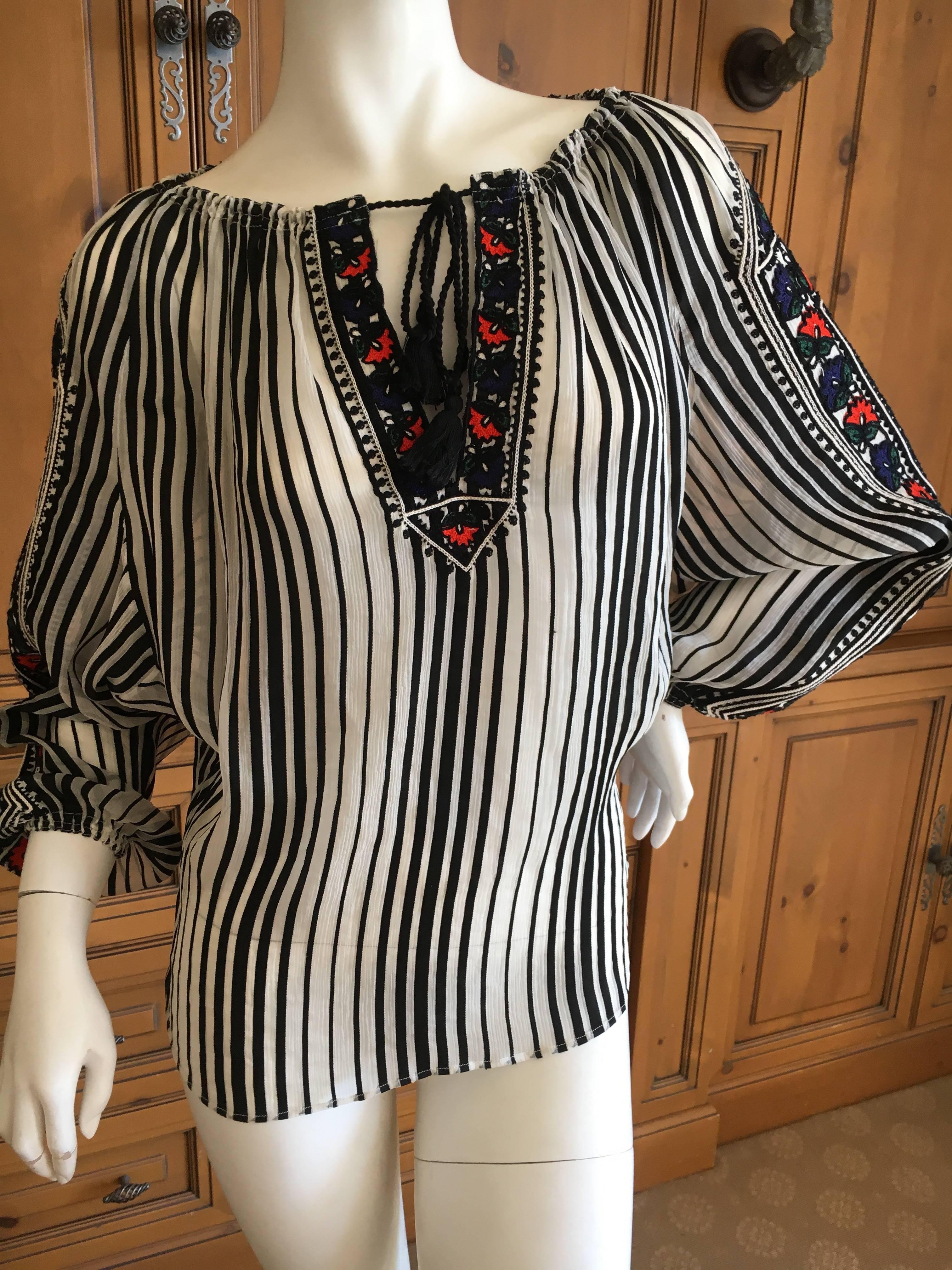 Jean Paul Gaultier Op Art Stripe off the Shoulder Top with Ethnic Embroideries For Sale 3