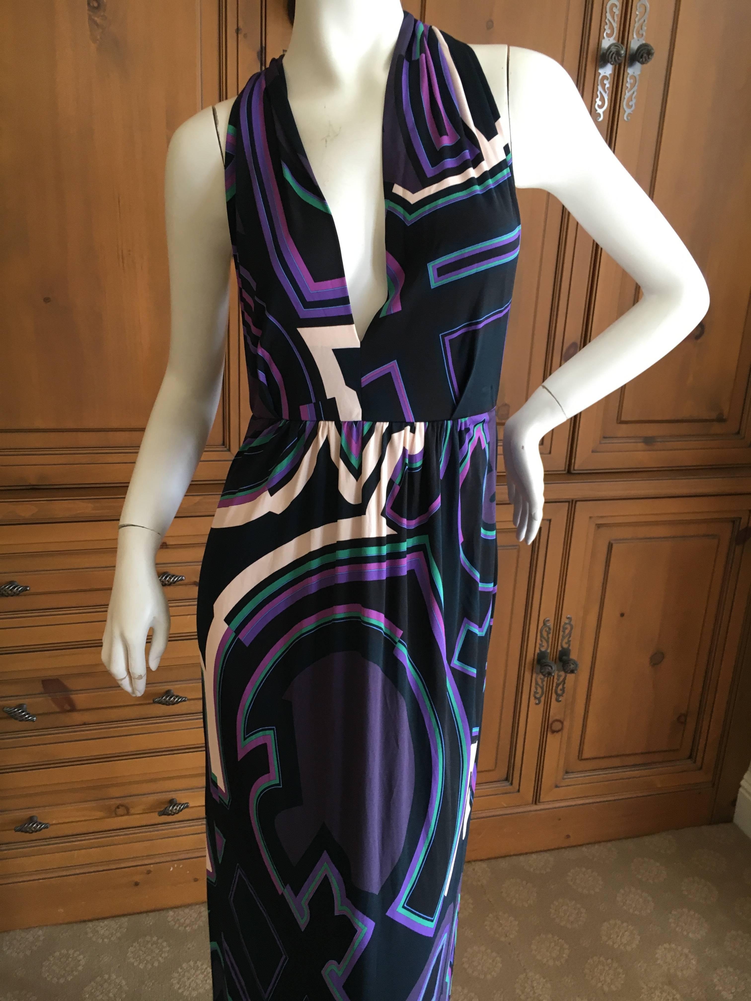 Emelio Pucci Purple Geometric Print Tie Back Halter Dress In New Condition In Cloverdale, CA