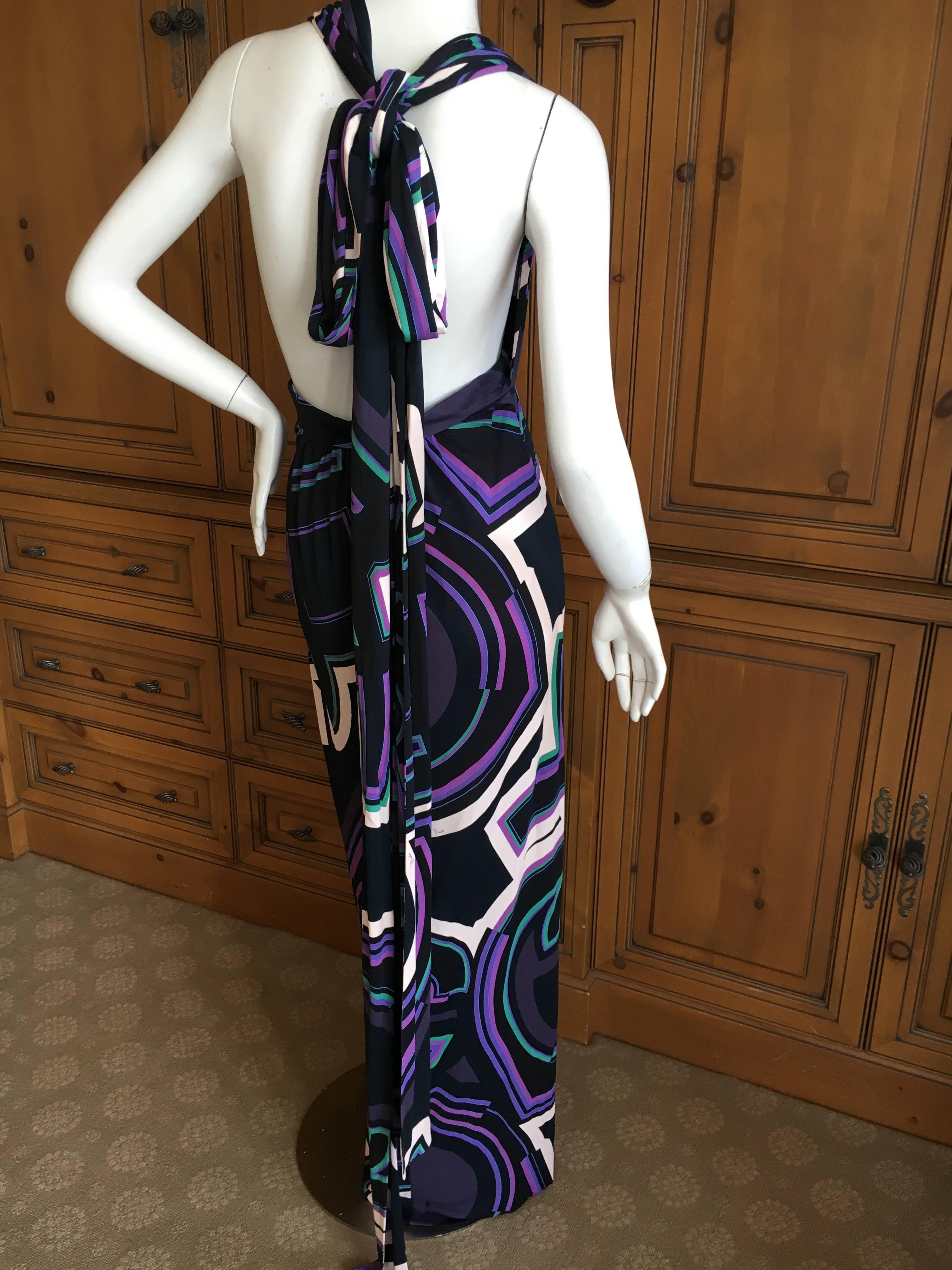 Women's Emelio Pucci Purple Geometric Print Tie Back Halter Dress
