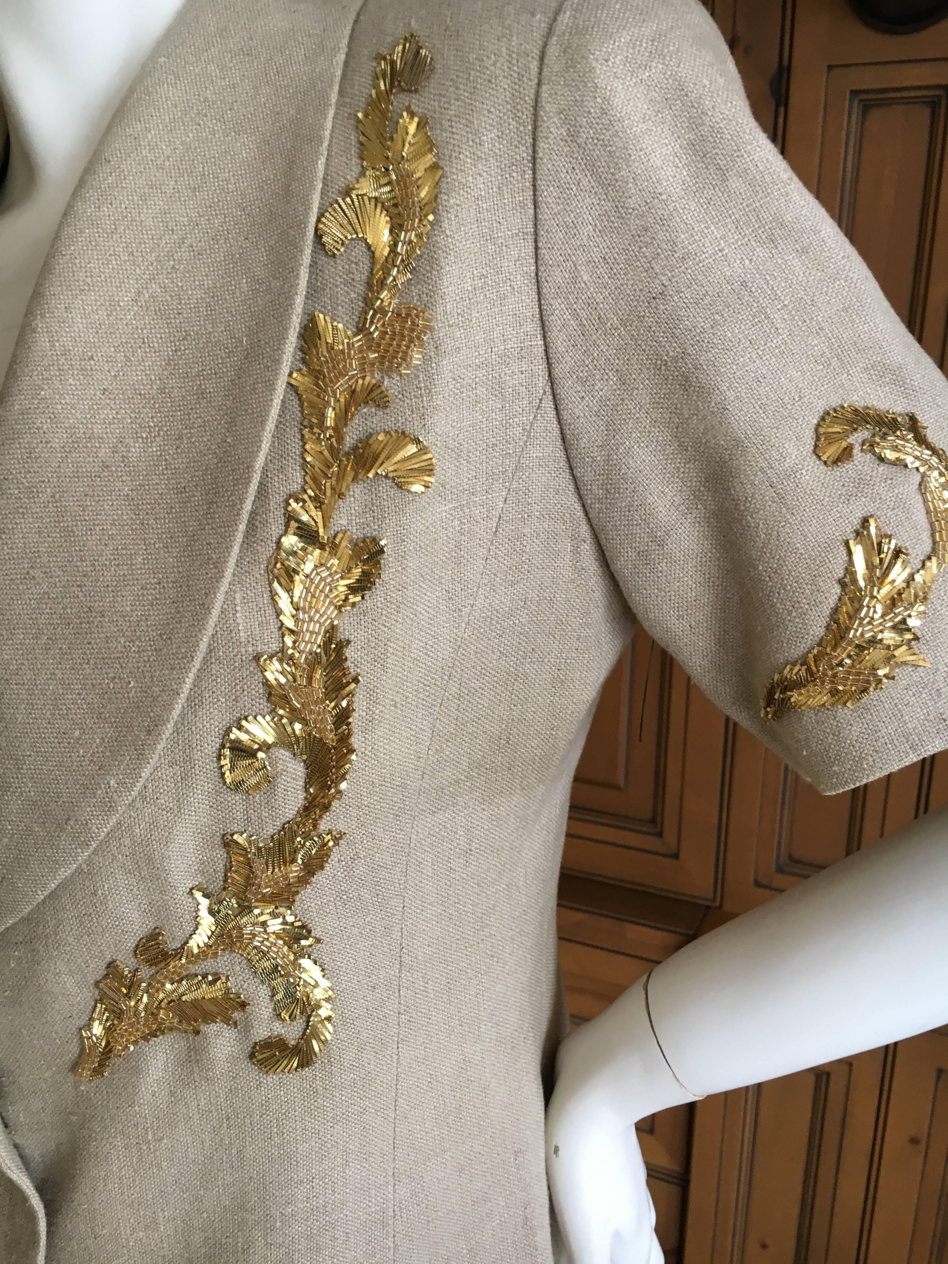 Brown Chanel Vintage Linen Jacket with Lesage Gold Baroque Details For Sale