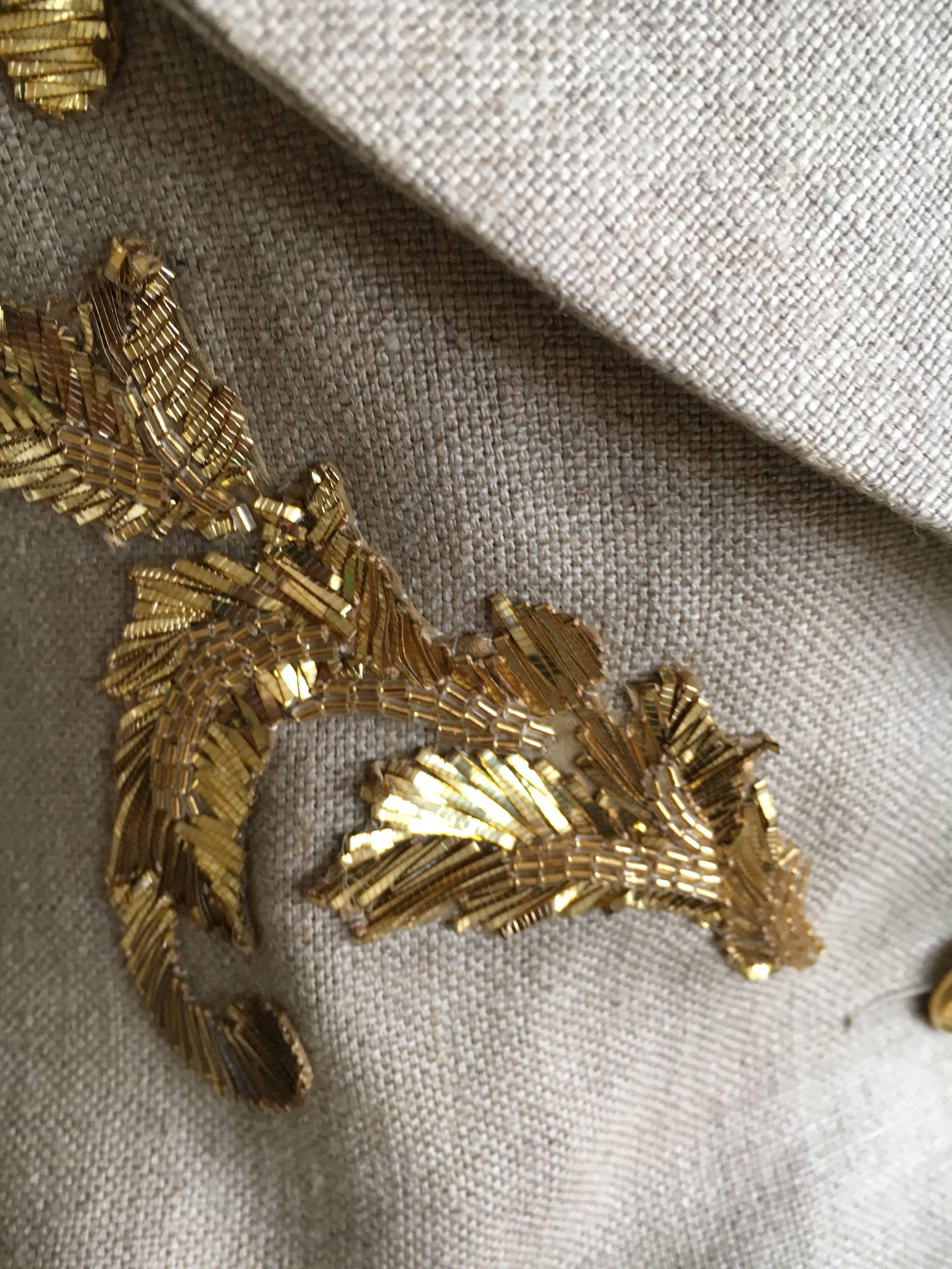 Women's Chanel Vintage Linen Jacket with Lesage Gold Baroque Details For Sale