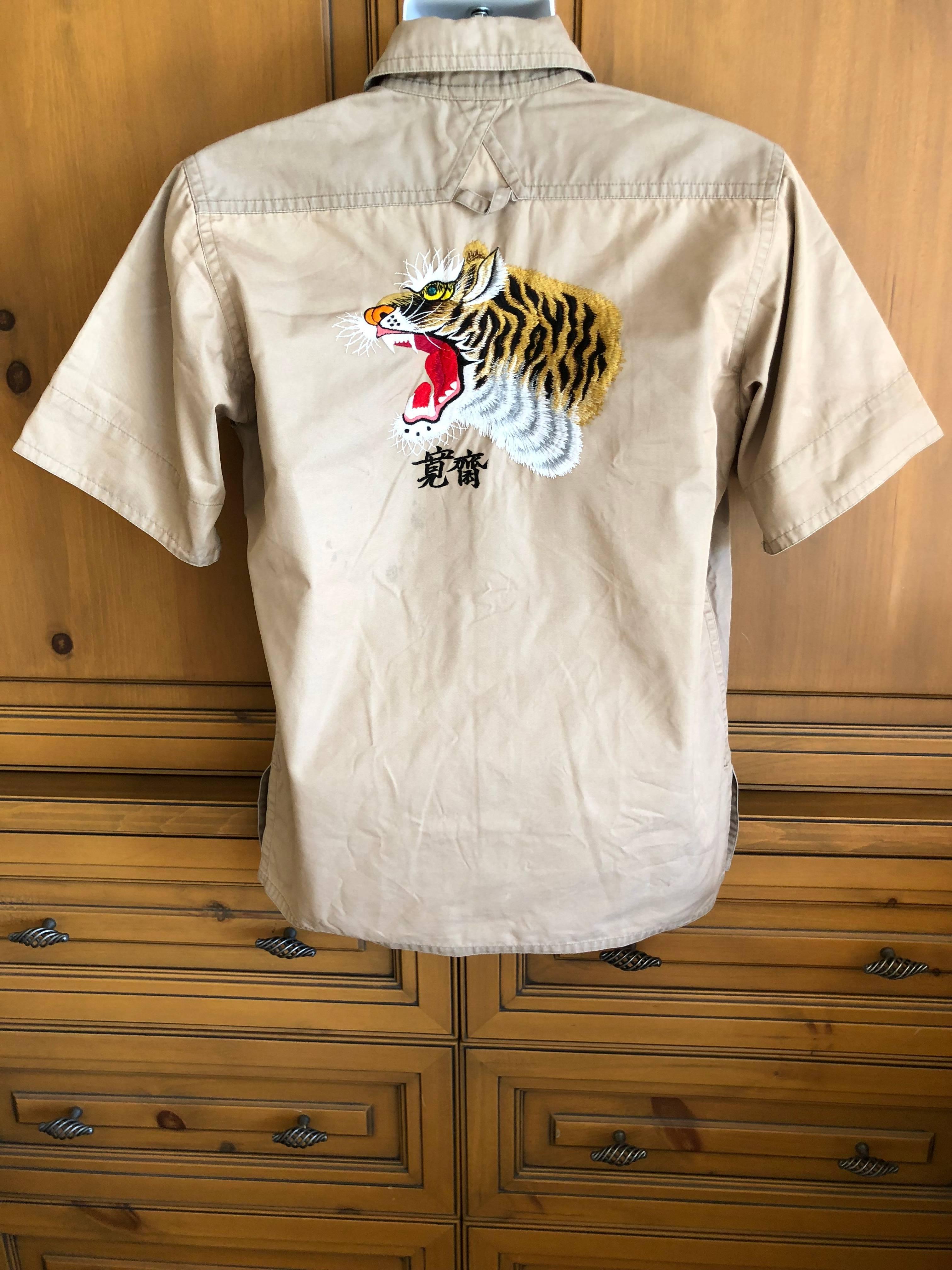 Kansai Yamamoto Khaki Men's Military Shirt with Tiger Embroidery For Sale 3