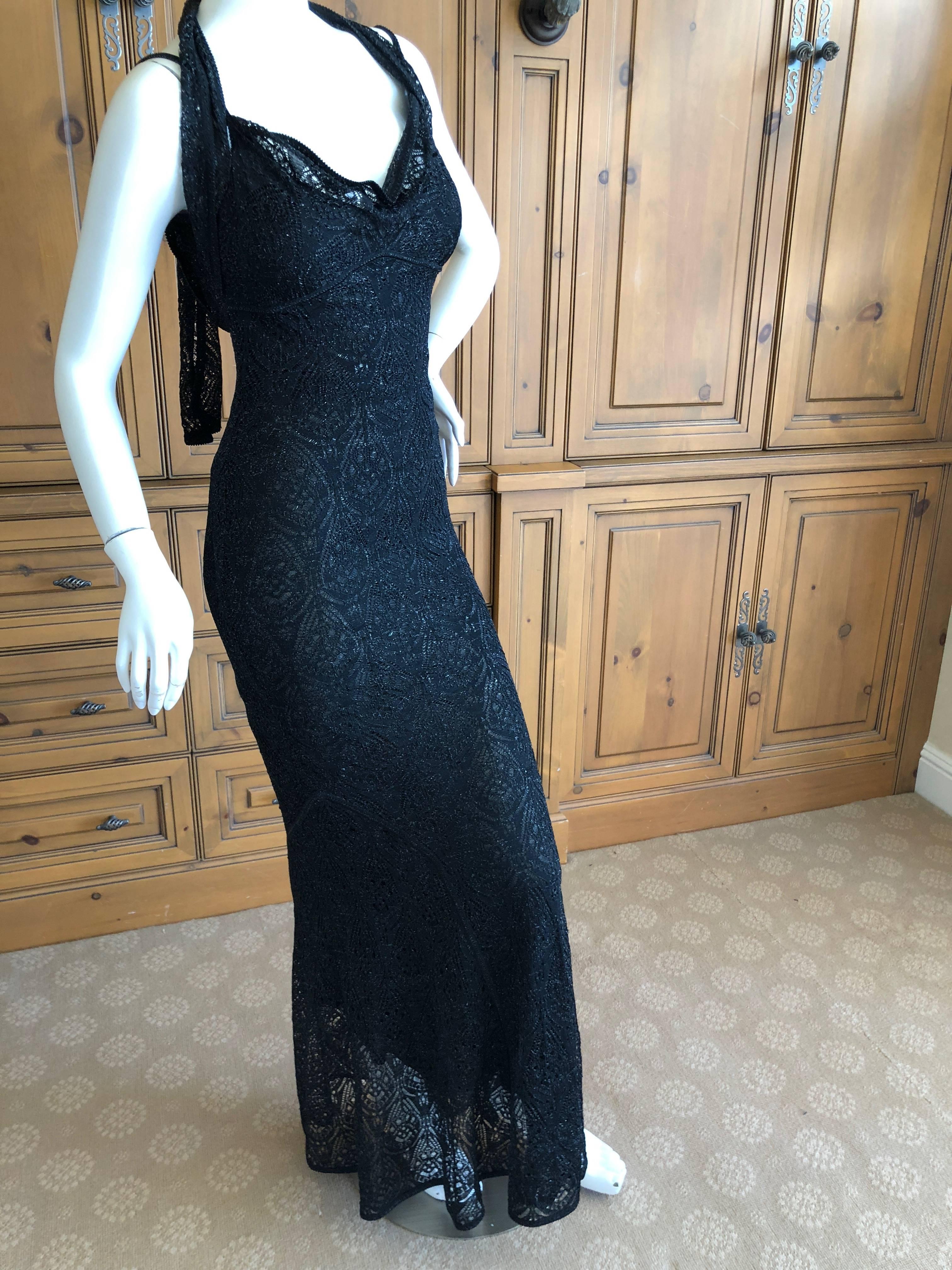 John Galliano Vintage AW 1999 Maori Knit Sheer Lace Dress Metallic Threads  In Excellent Condition For Sale In Cloverdale, CA