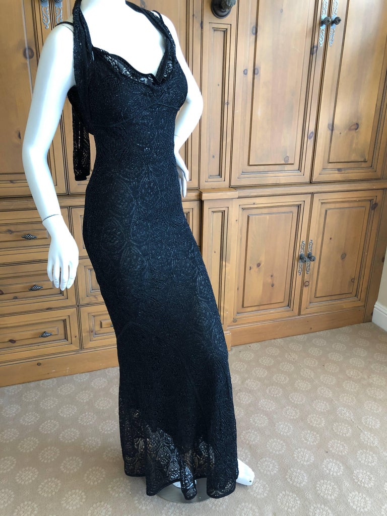John Galliano Vintage 1990's Label Knit Sheer Lace Dress with Metallic ...