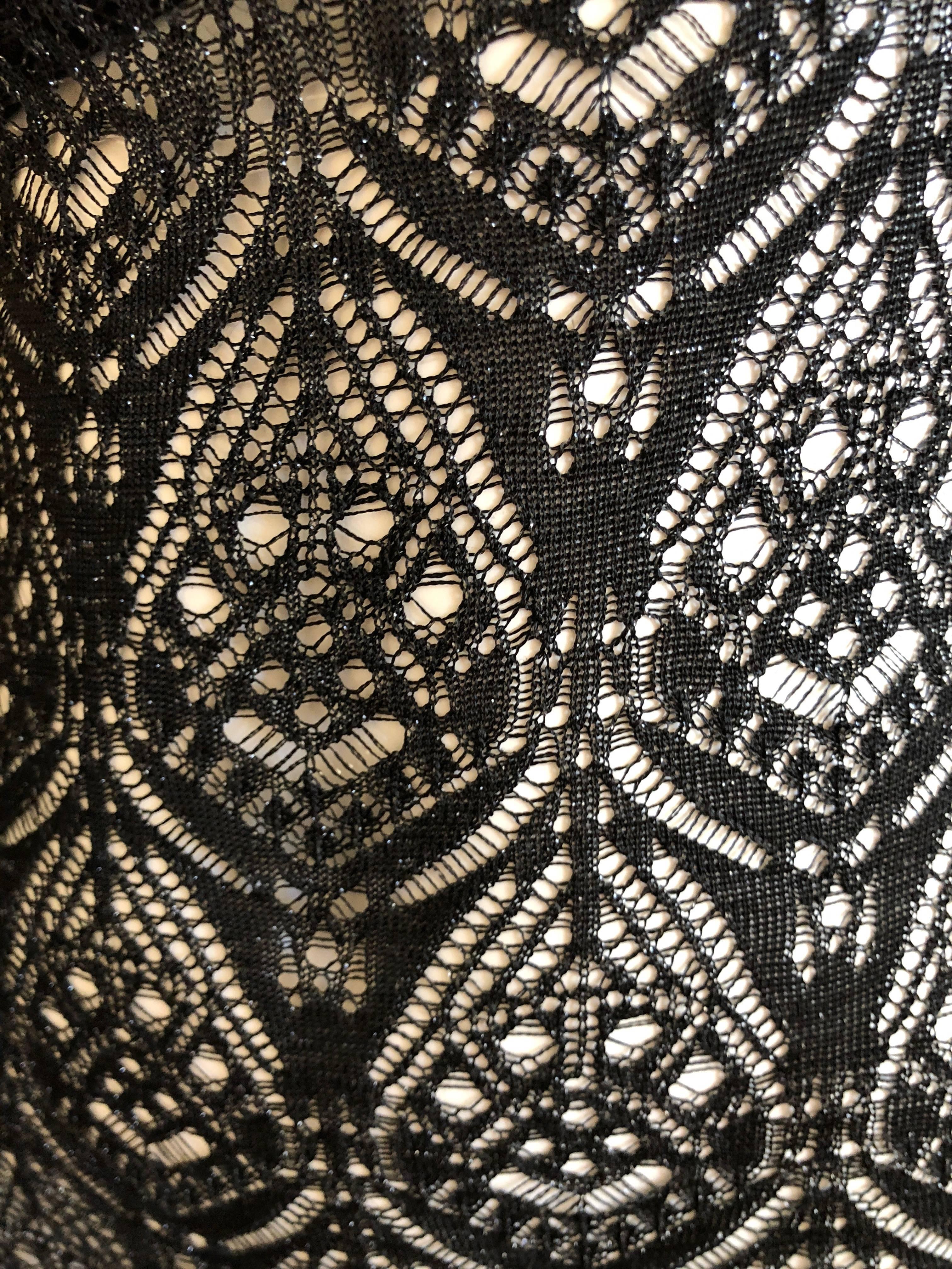 John Galliano Vintage AW 1999 Maori Knit Sheer Lace Dress Metallic Threads  For Sale 5