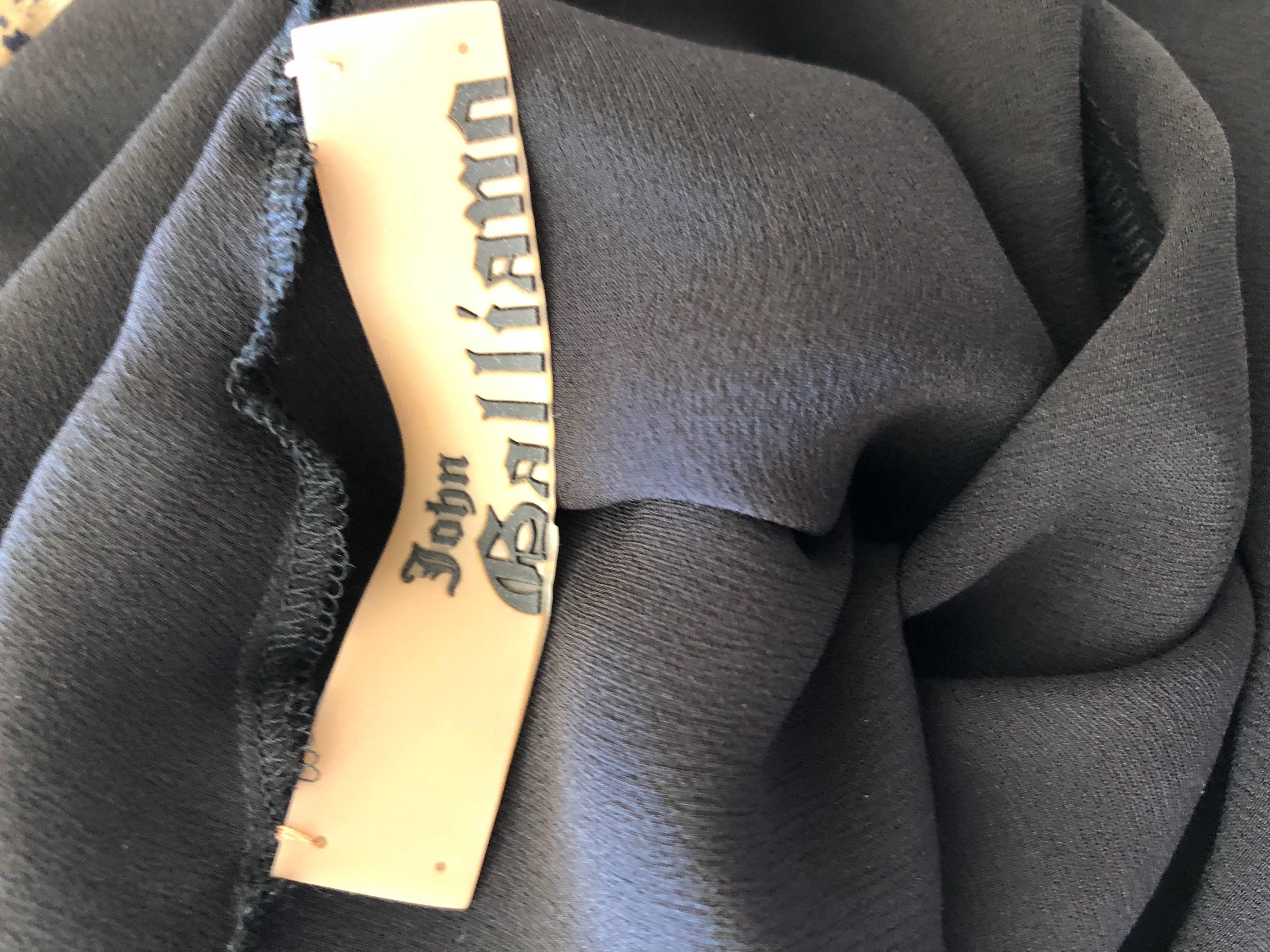 John Galliano Vintage Ruffled Flamenco Black Chiffon Dress with High Slit Sz 40 For Sale 6