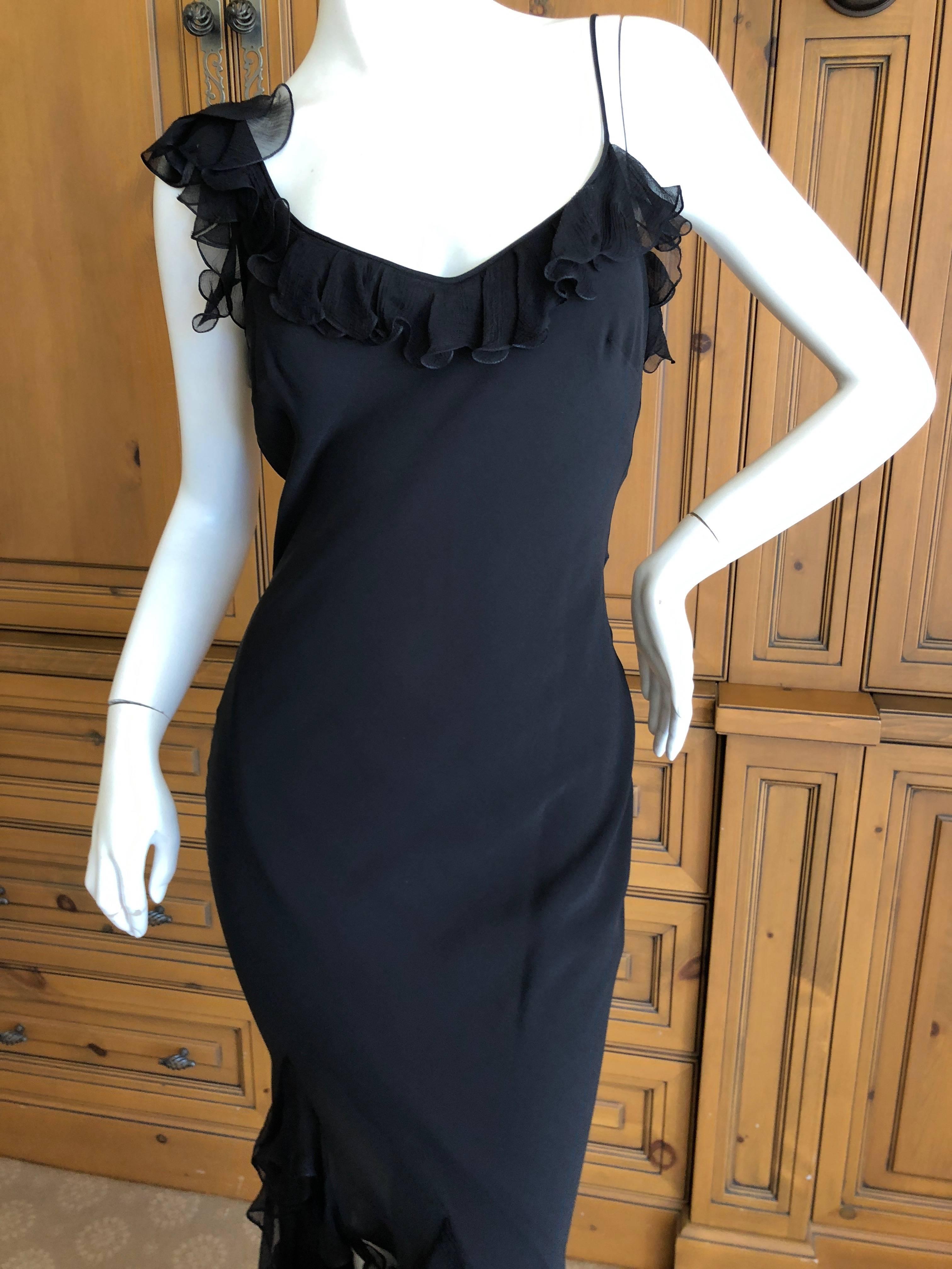 John Galliano Vintage Ruffled Flamenco Black Chiffon Dress with High Slit Sz 40 For Sale 5