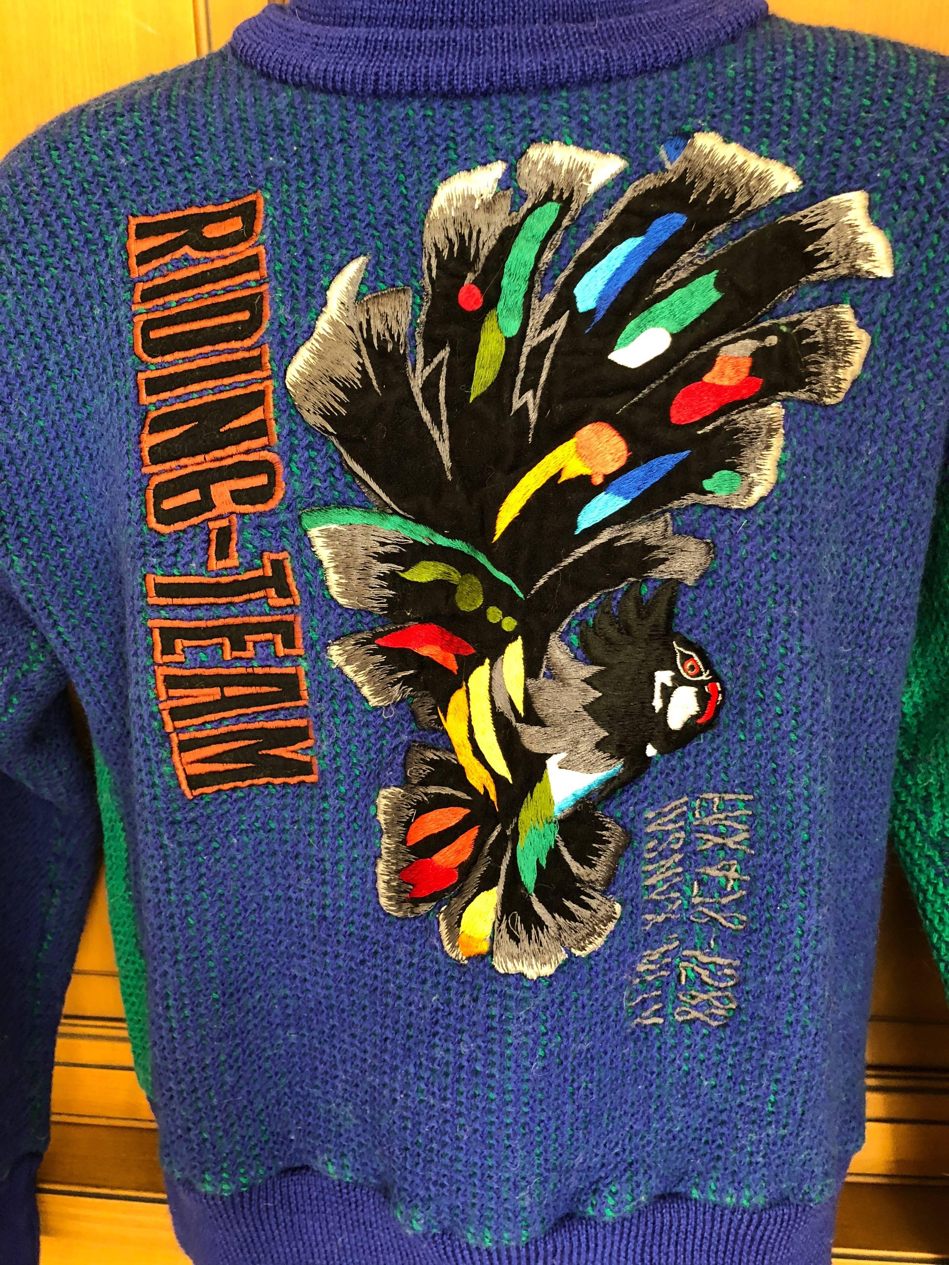 Kansai Yamamoto 1980's Men's Sweater with Bird Embellishment  In Excellent Condition For Sale In Cloverdale, CA