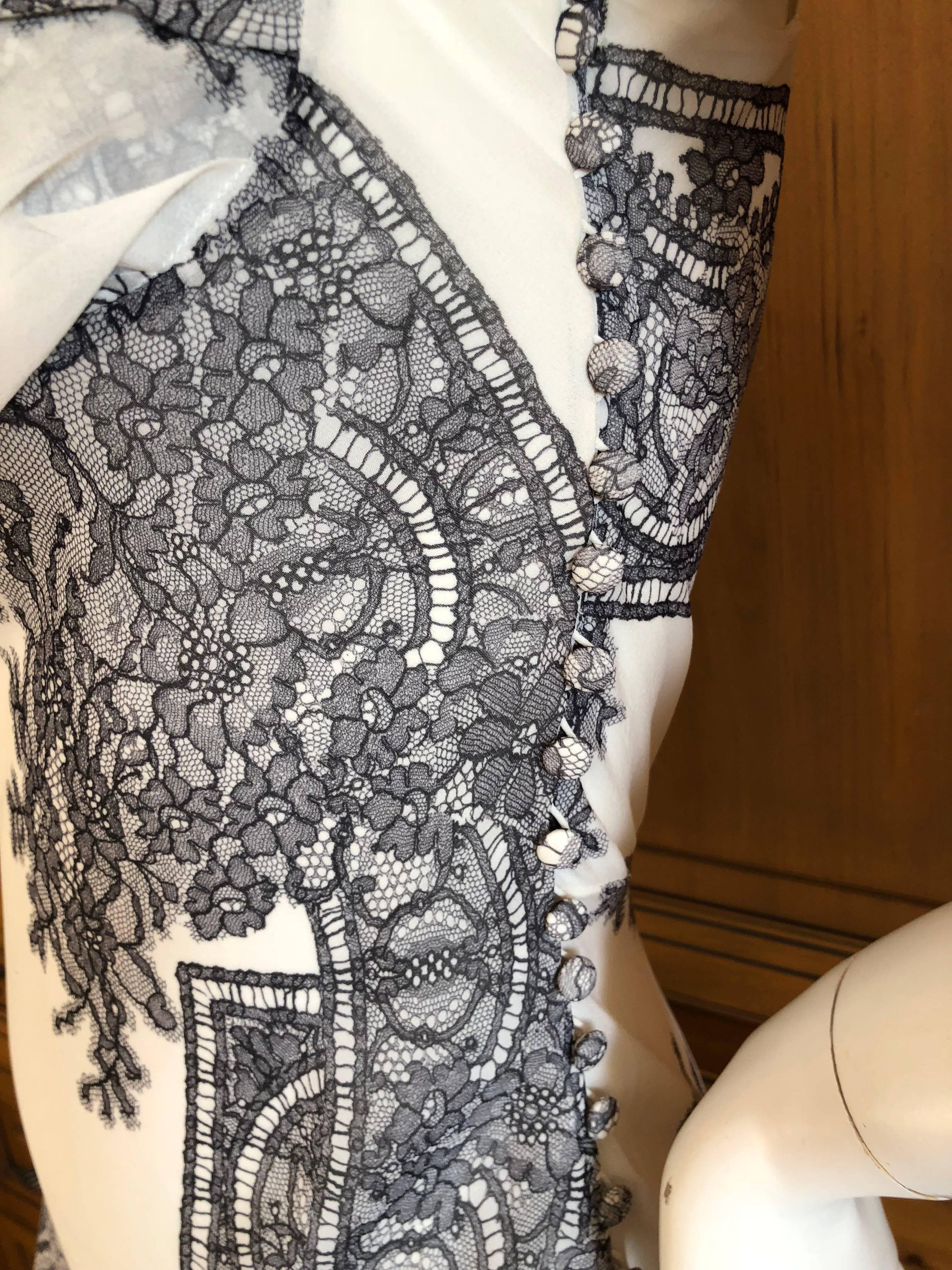 John Galliano Vintage Bias Cut Lace Print Cream and Black Silk Evening Dress In Excellent Condition For Sale In Cloverdale, CA