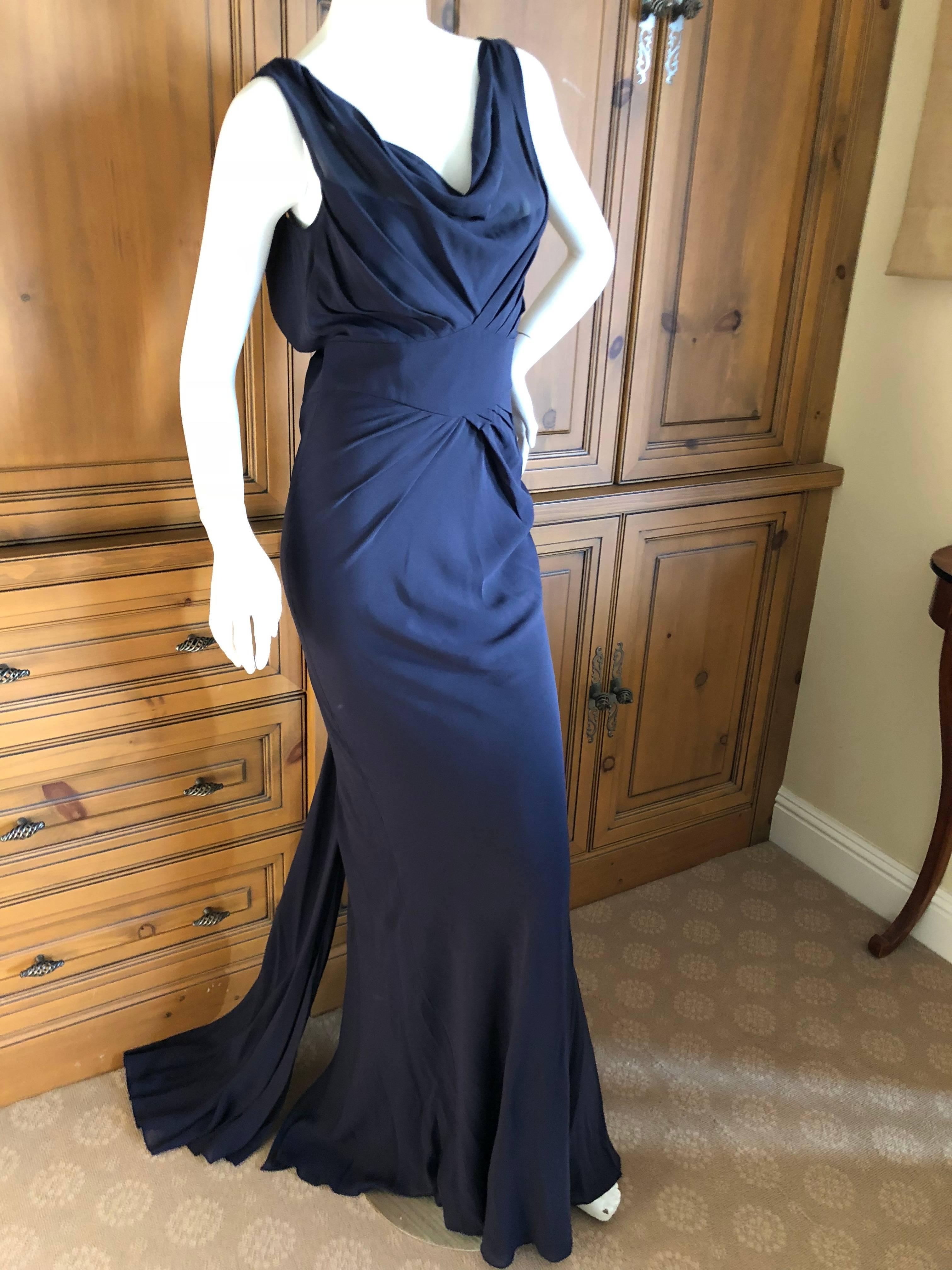 Romantic John Galliano Vintage Navy Blue Silk Chiffon Evening Dress with Train

 Size 38

Bust 40