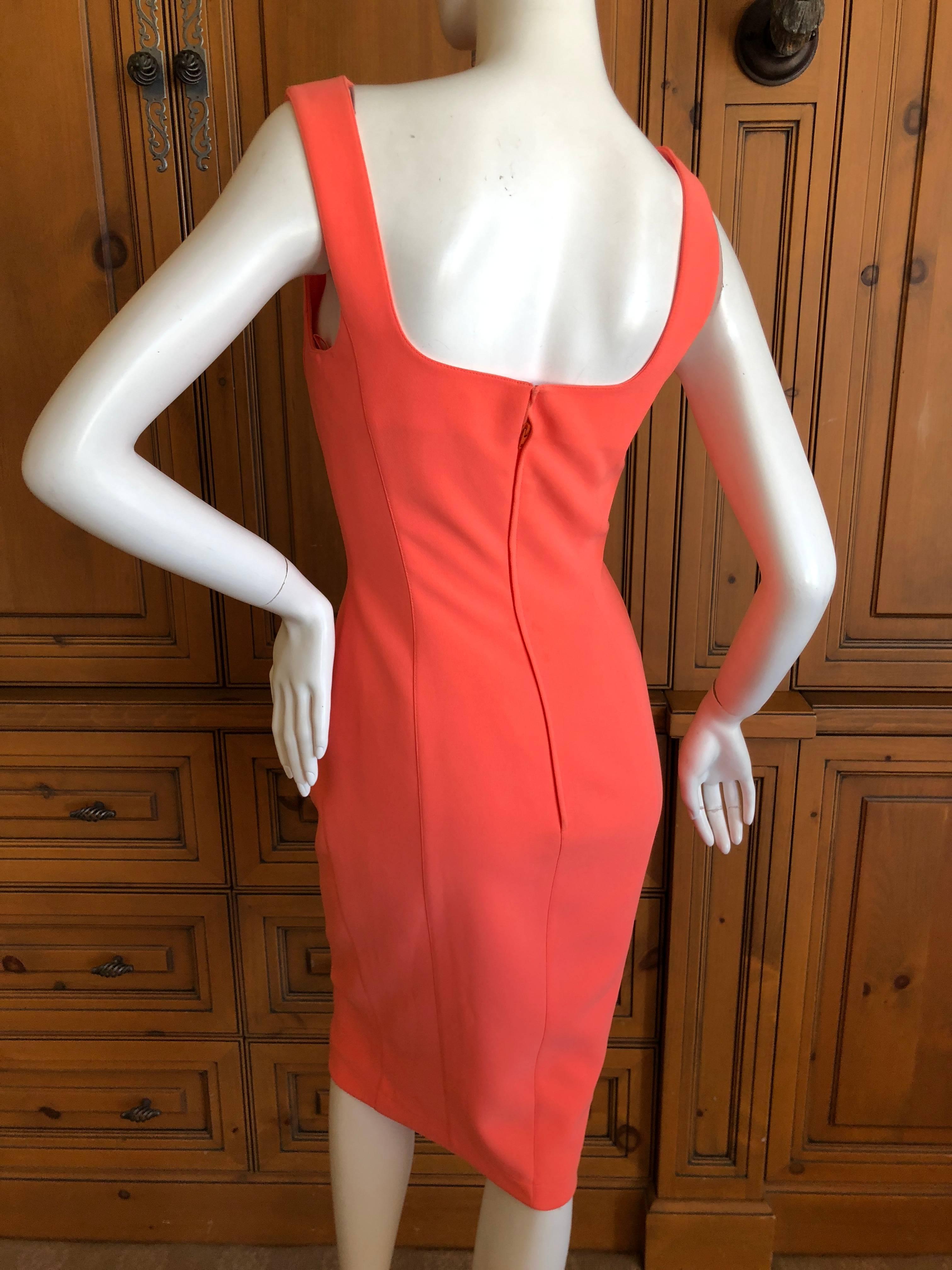 Thierry Mugler Mod Vintage 80's Tangerine Cut Out Dress with Cabochon Ornament In Excellent Condition In Cloverdale, CA