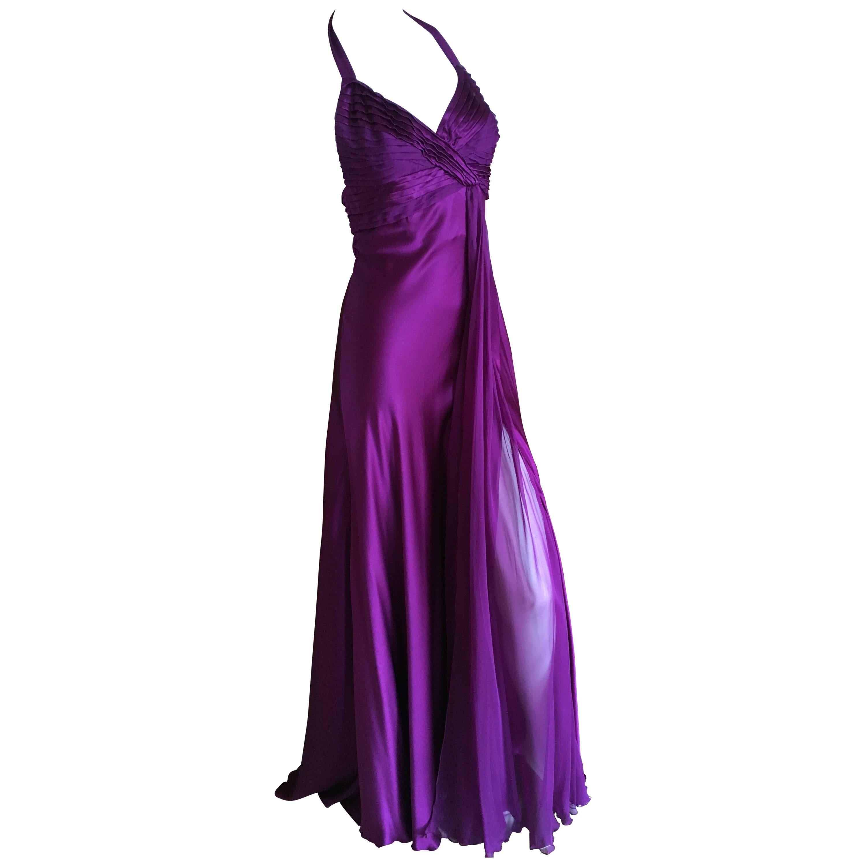 Versace Vintage luxurious Purple Silk Evening Dress with Draped Silk Chiffon 
