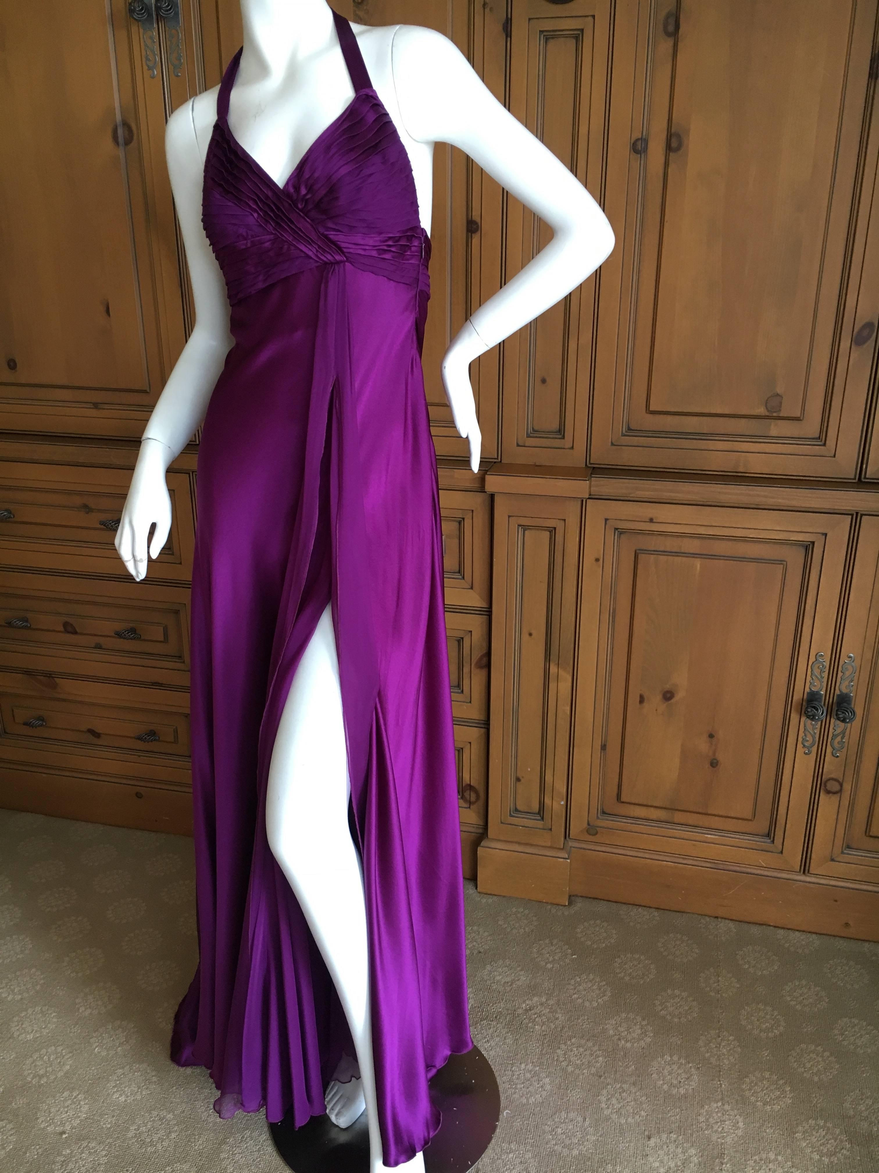 Versace Vintage luxurious Purple Silk Evening Dress with Draped Silk Chiffon 
This is so pretty, the silk feels sublime.
Size 40
 Bust 38" 
Waist 28" 
Hips 42" 
Length 62"
 Excellent condition