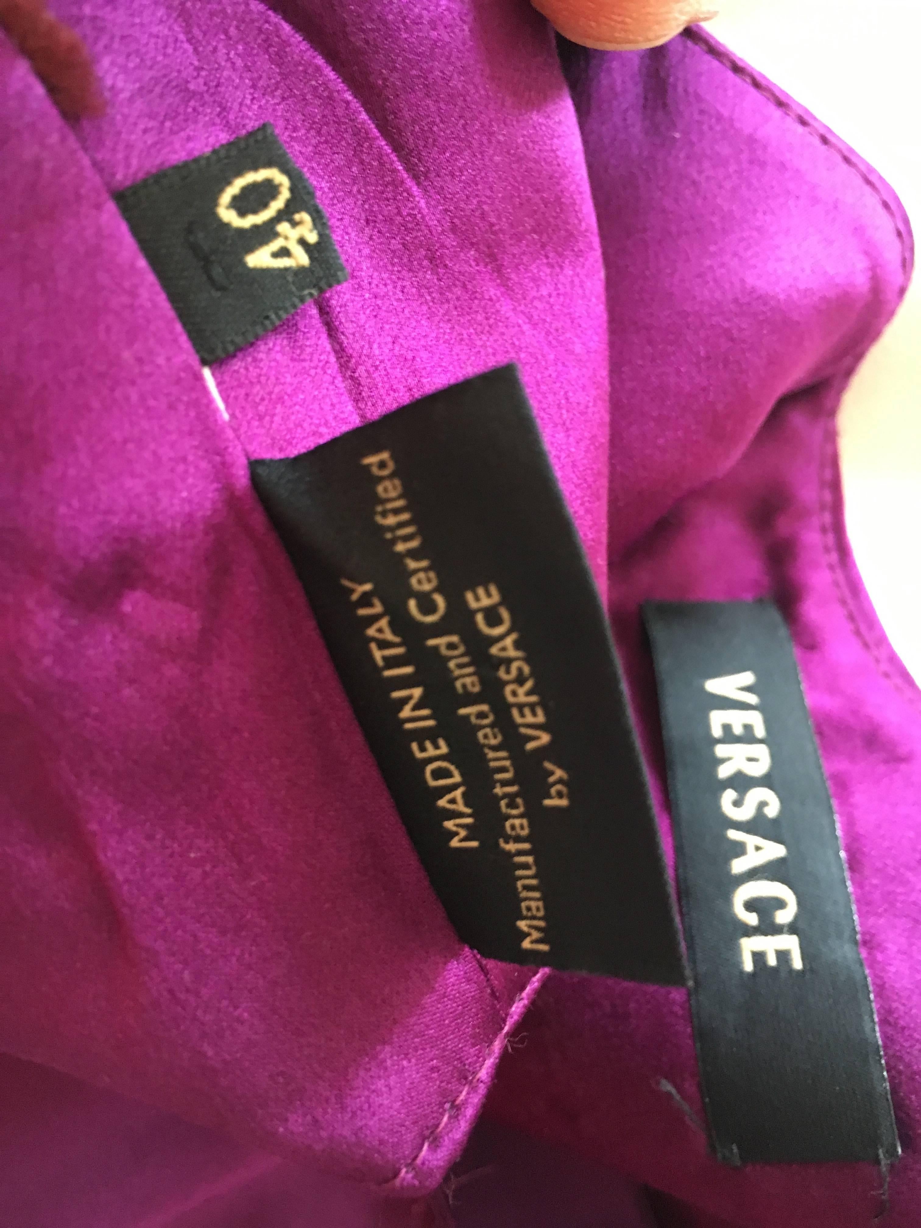 Women's Versace Vintage luxurious Purple Silk Evening Dress with Draped Silk Chiffon 