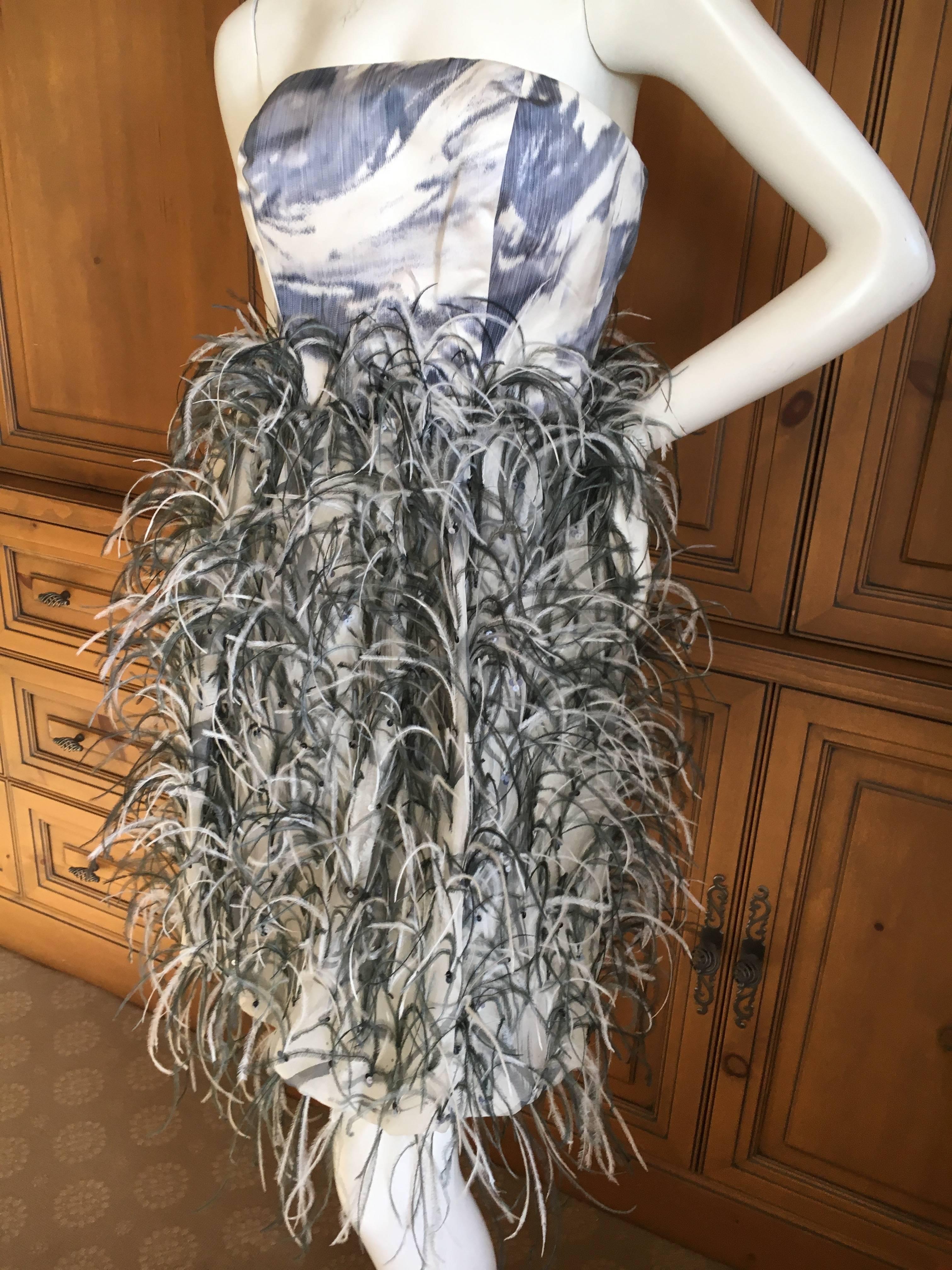 Women's Oscar de la Renta Feather Embellished Vintage Evening Dress and Jacket For Sale
