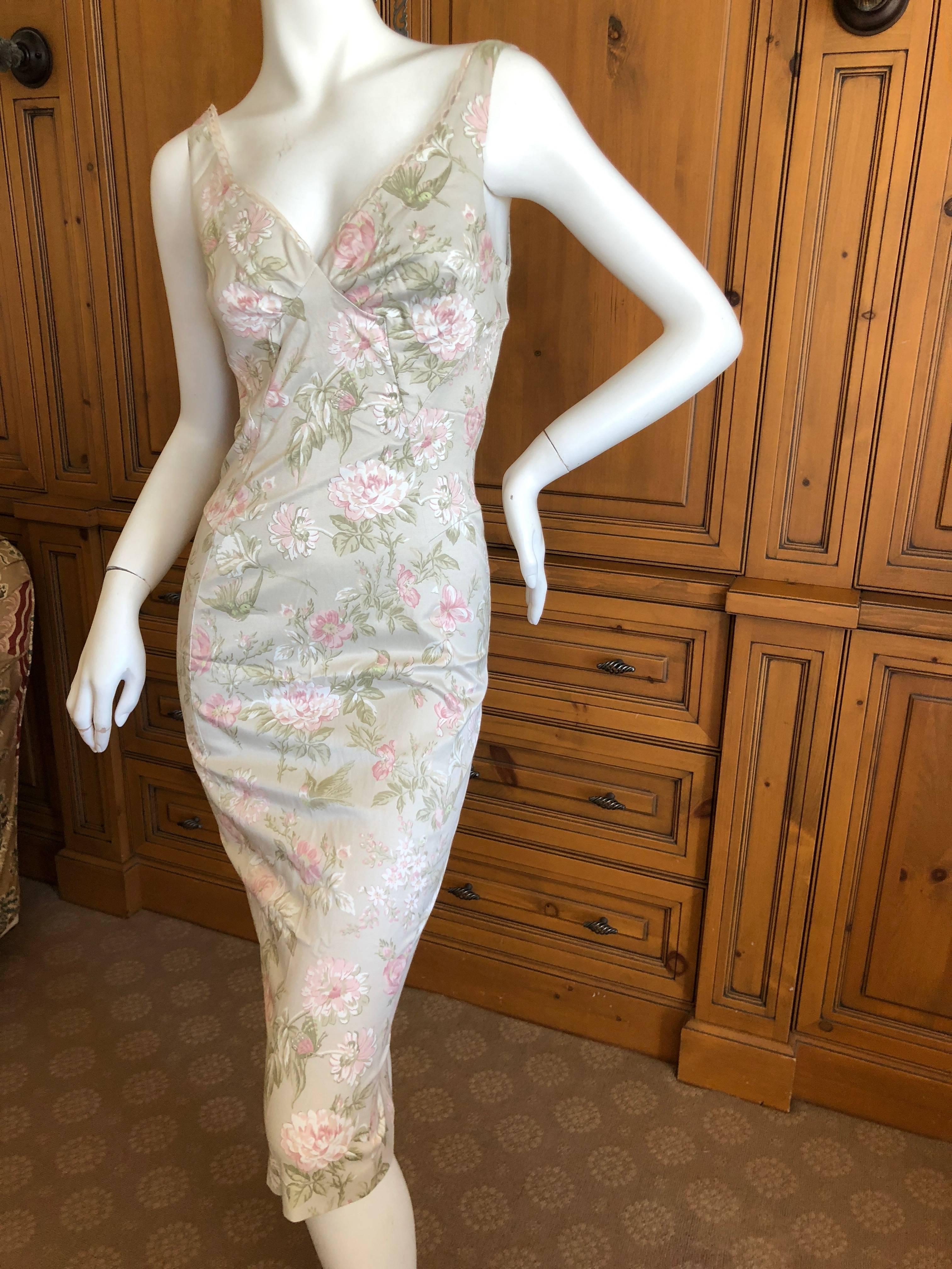 Dolce & Gabbana D&G Cotton Floral Pattern Lace Trim Cocktail Dress In Excellent Condition For Sale In Cloverdale, CA