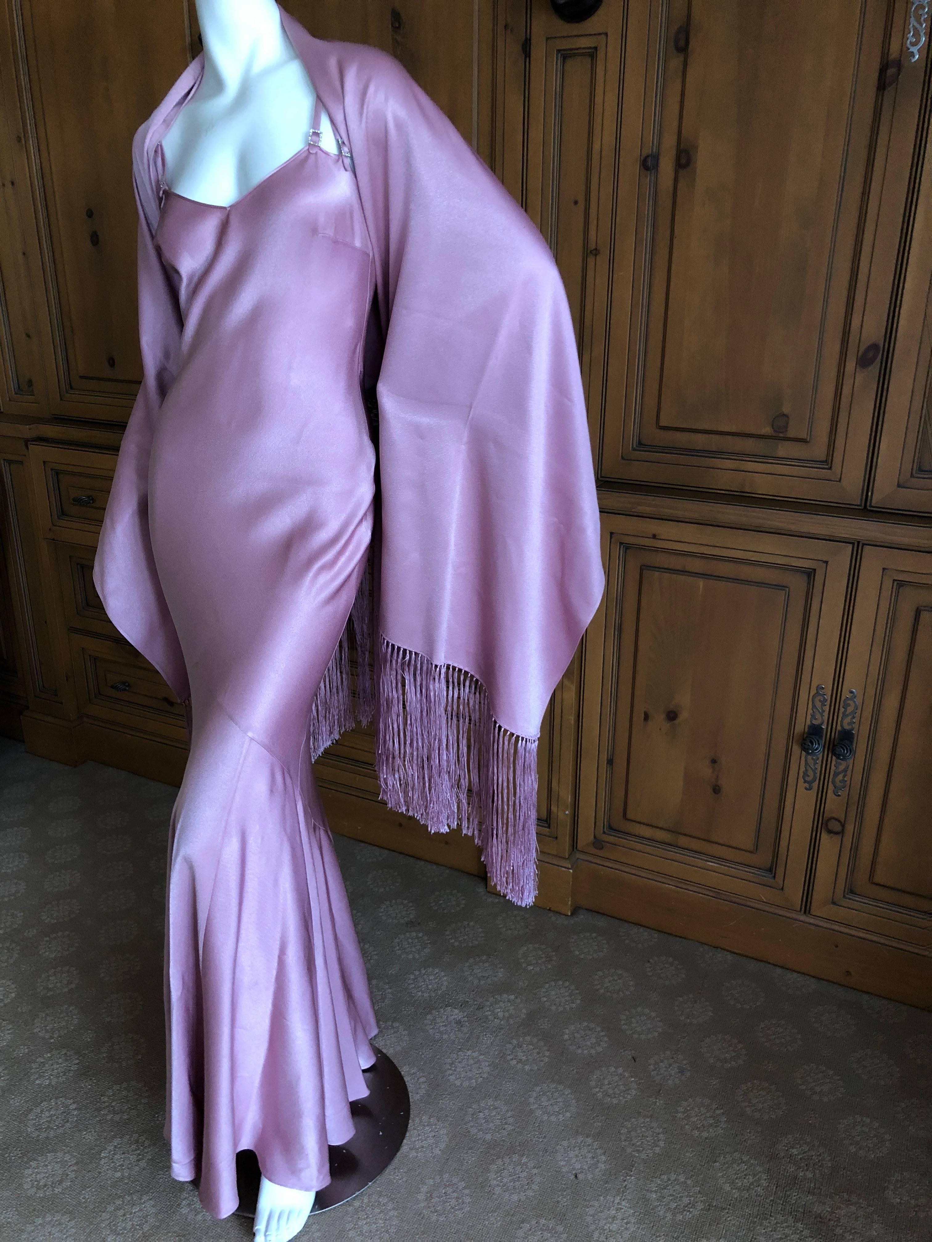 Women's John Galliano Bias Cut Pink Vintage Dress with Fringed Shawl and Jeweled Straps For Sale