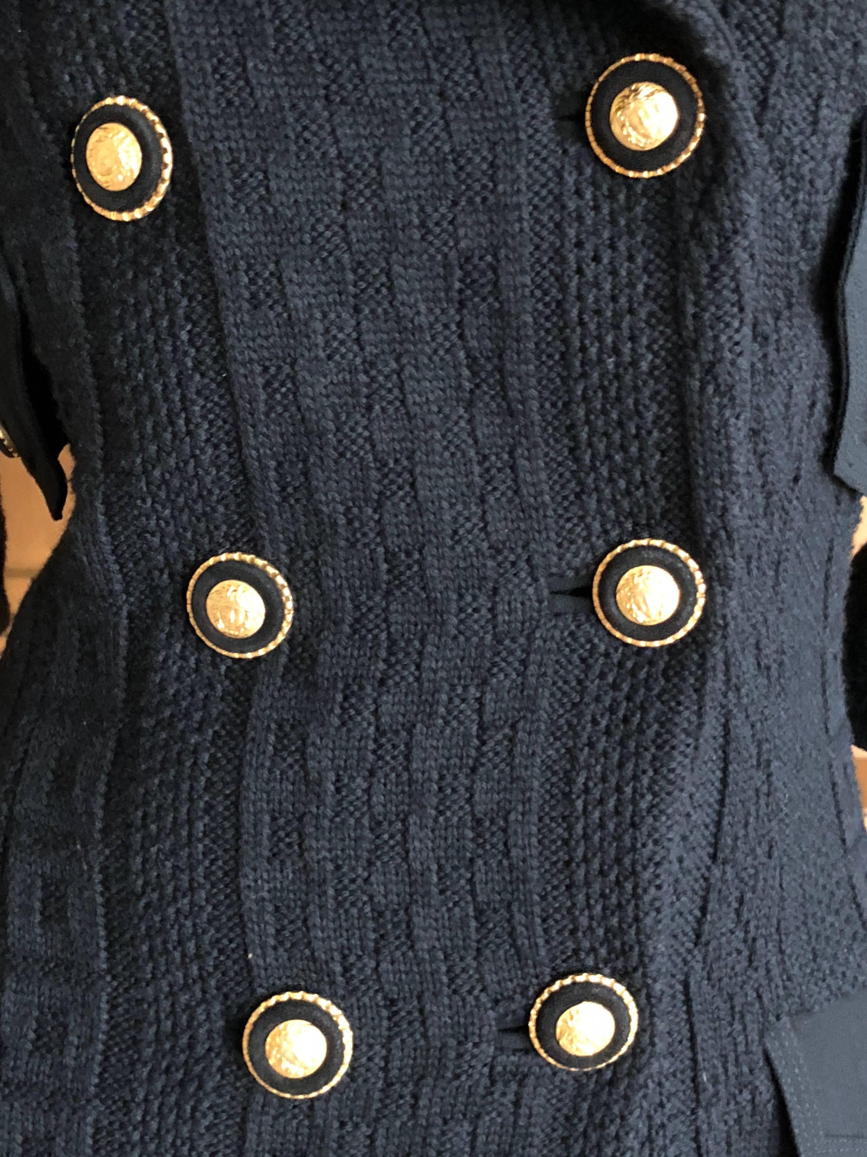 Gianni Versace Couture 1980's Black Knit Jacket with Medusa Buttons 3