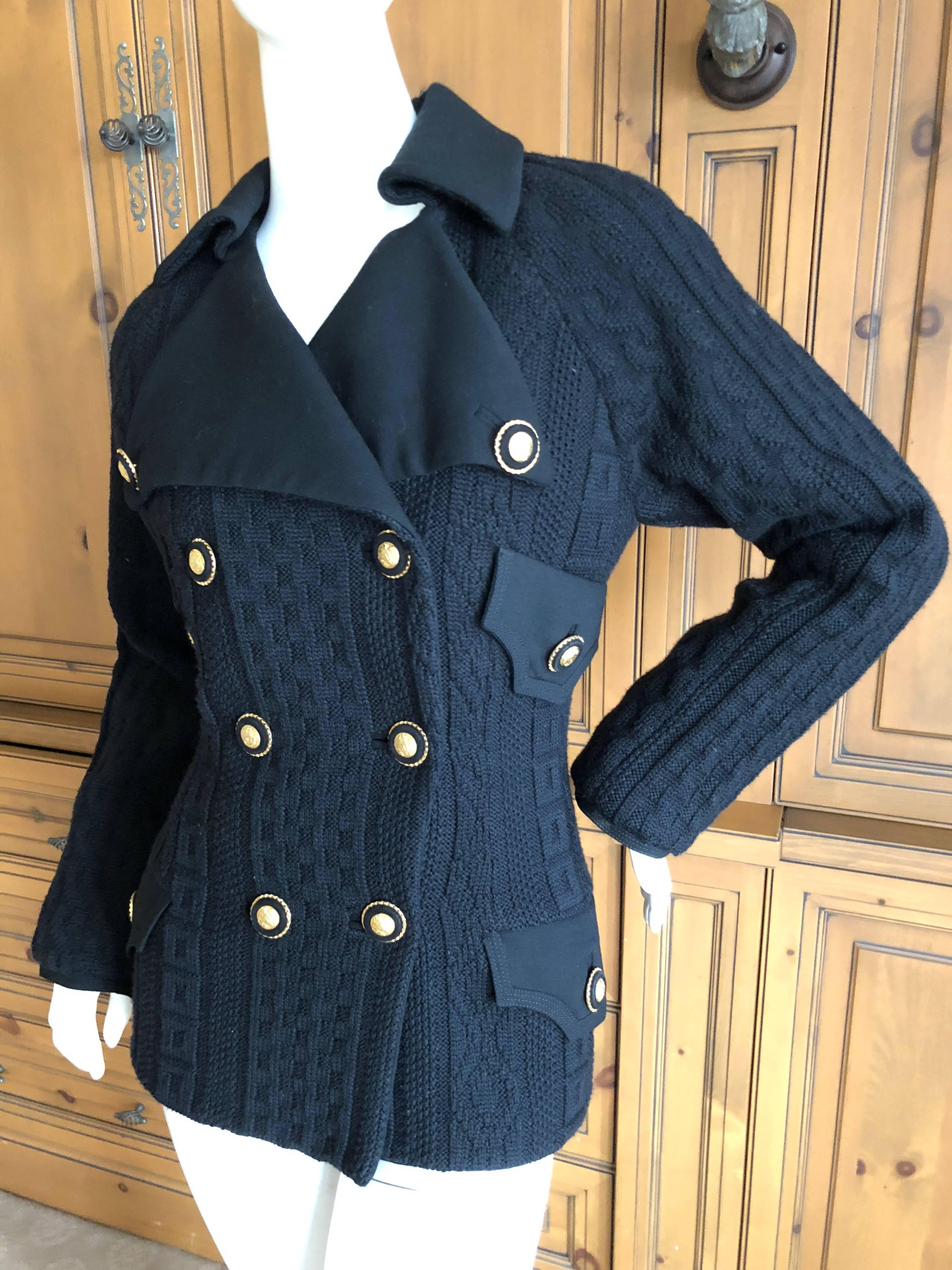 Women's Gianni Versace Couture 1980's Black Knit Jacket with Medusa Buttons