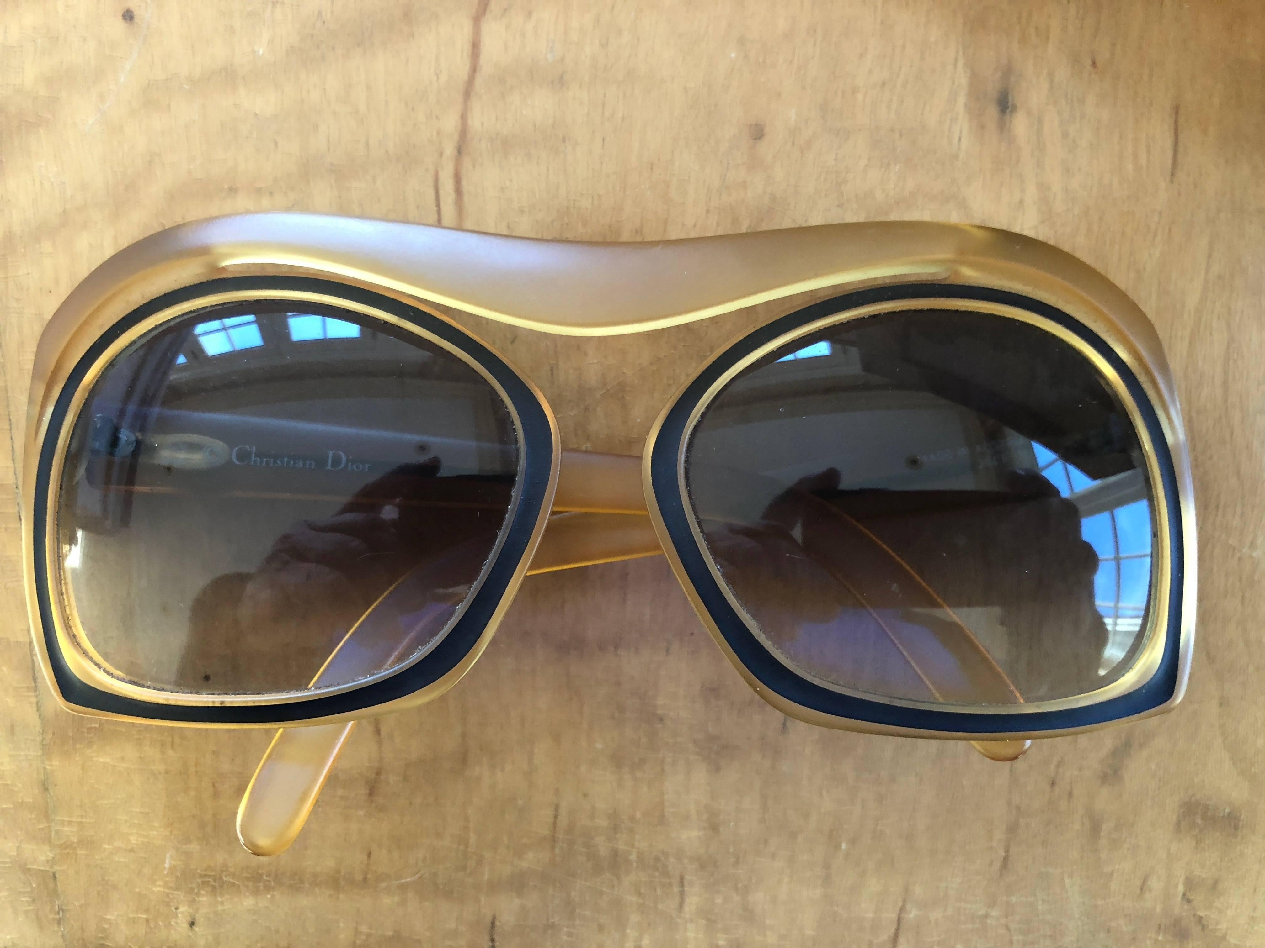 Black Christian Dior Futuristic 70's Vintage Oversize Sunglasses Style #2043-70 For Sale