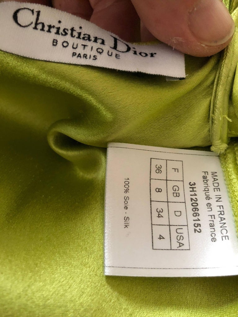 Christian Dior by John Galliano Bias Cut Green Silk Satin Dress with ...