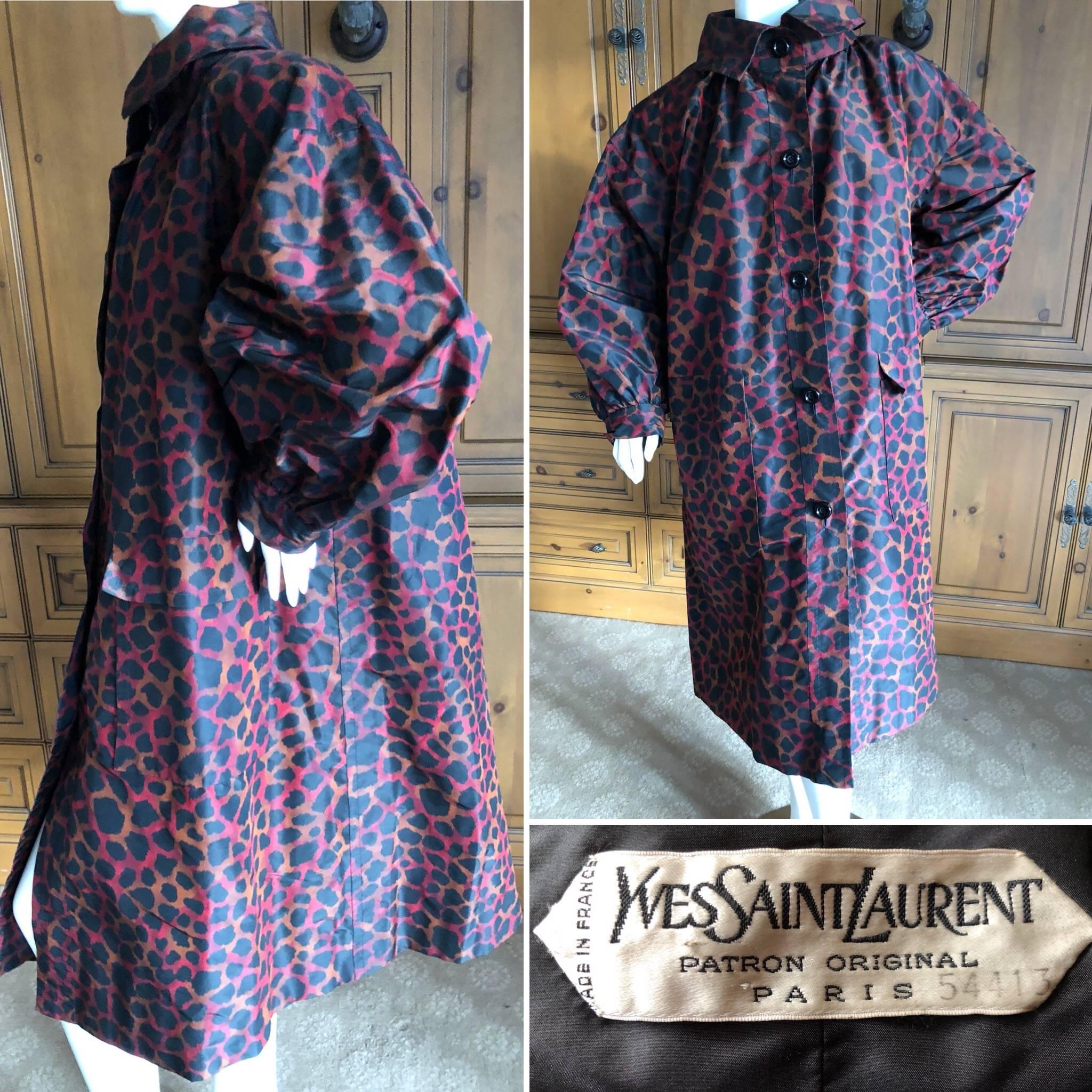 Yves Saint Laurent Numbered Haute Couture Silk Taffeta Leopard Print Swing Coat For Sale 4