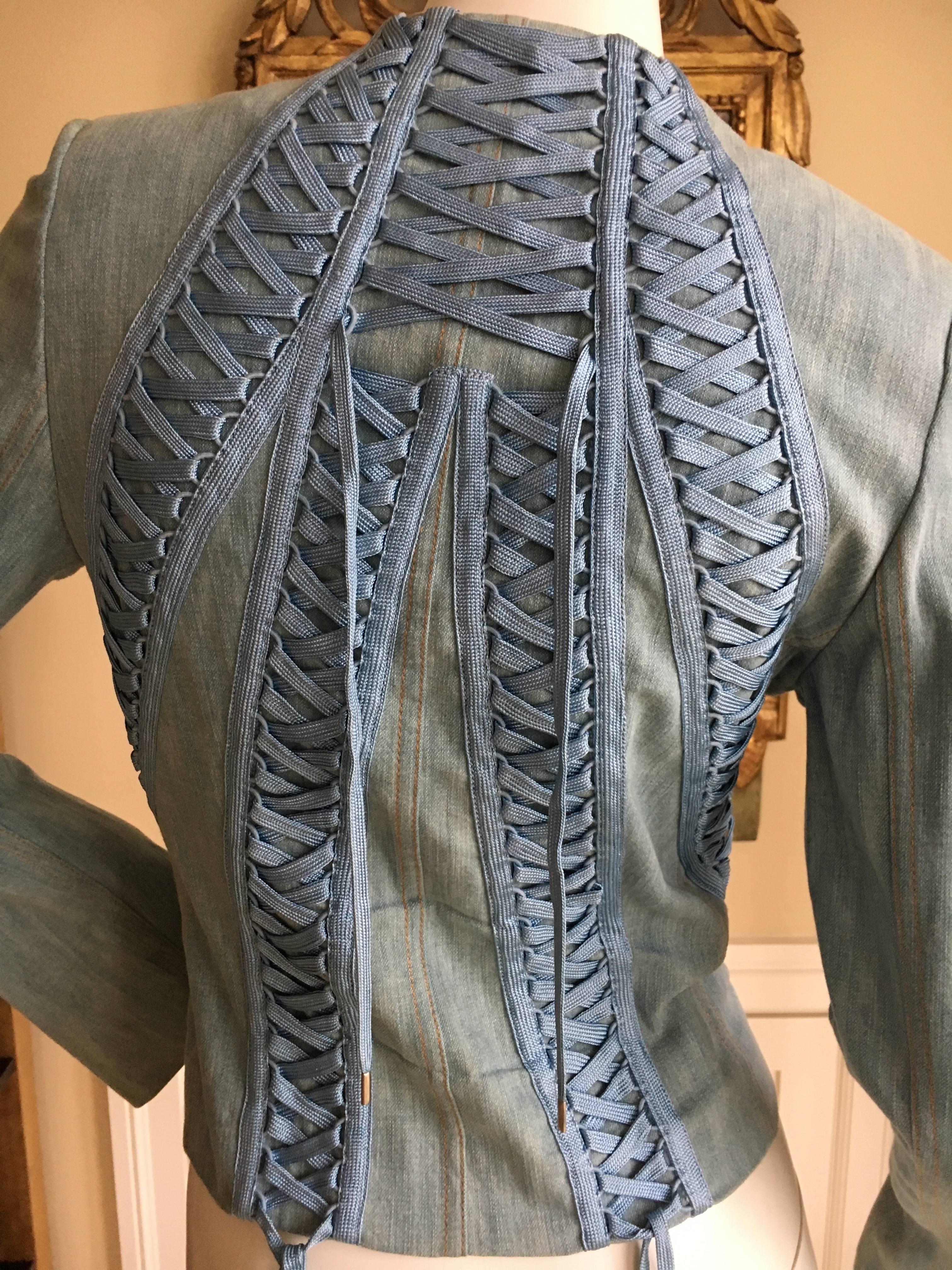 Christian Dior by John Galliano Denim Blue Jean Corset Lace Jacket In Good Condition In Cloverdale, CA