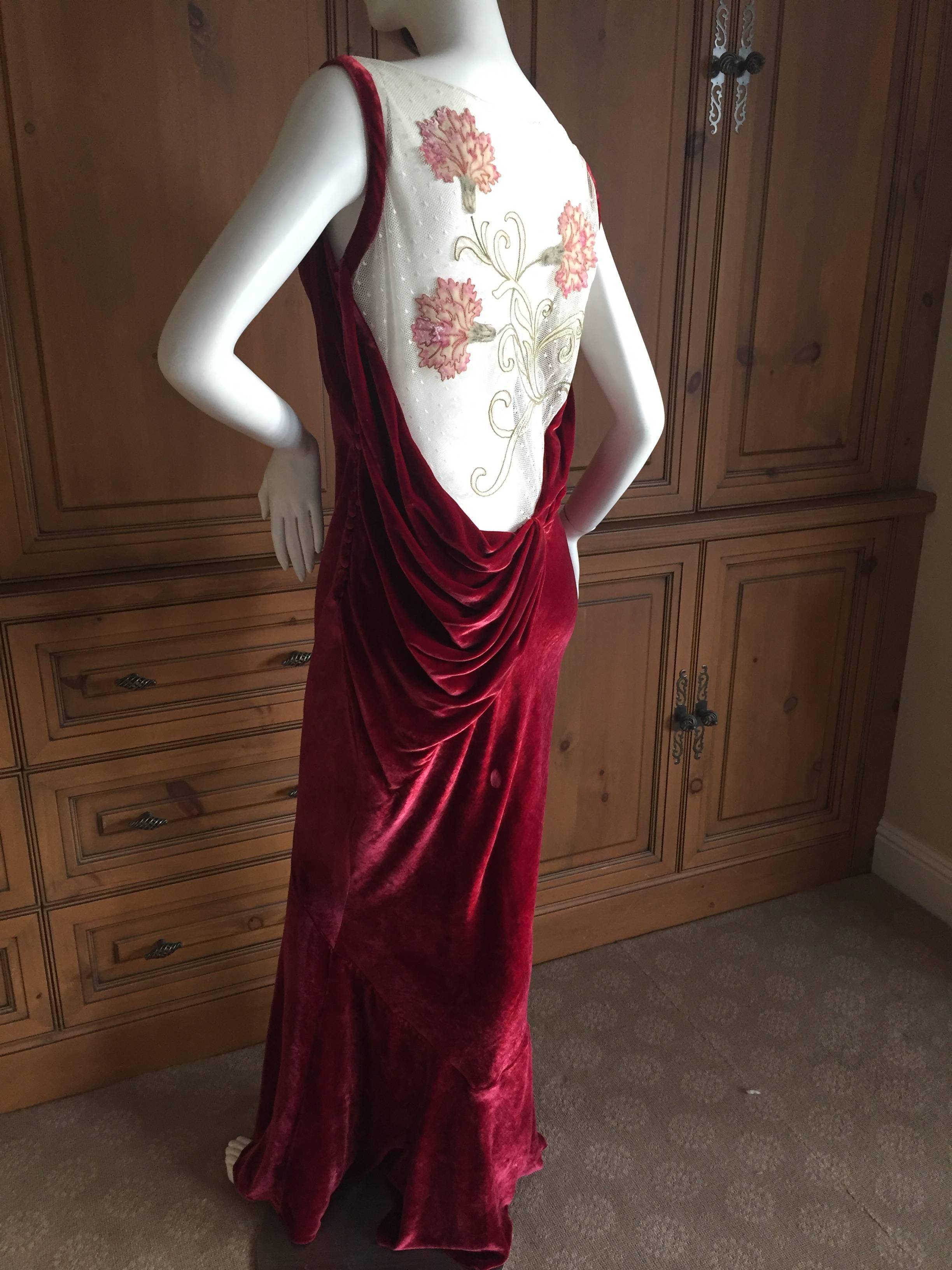 John Galliano Bias Cut Velvet Tattoo Illusion Sheer Back Dress In New Condition For Sale In Cloverdale, CA