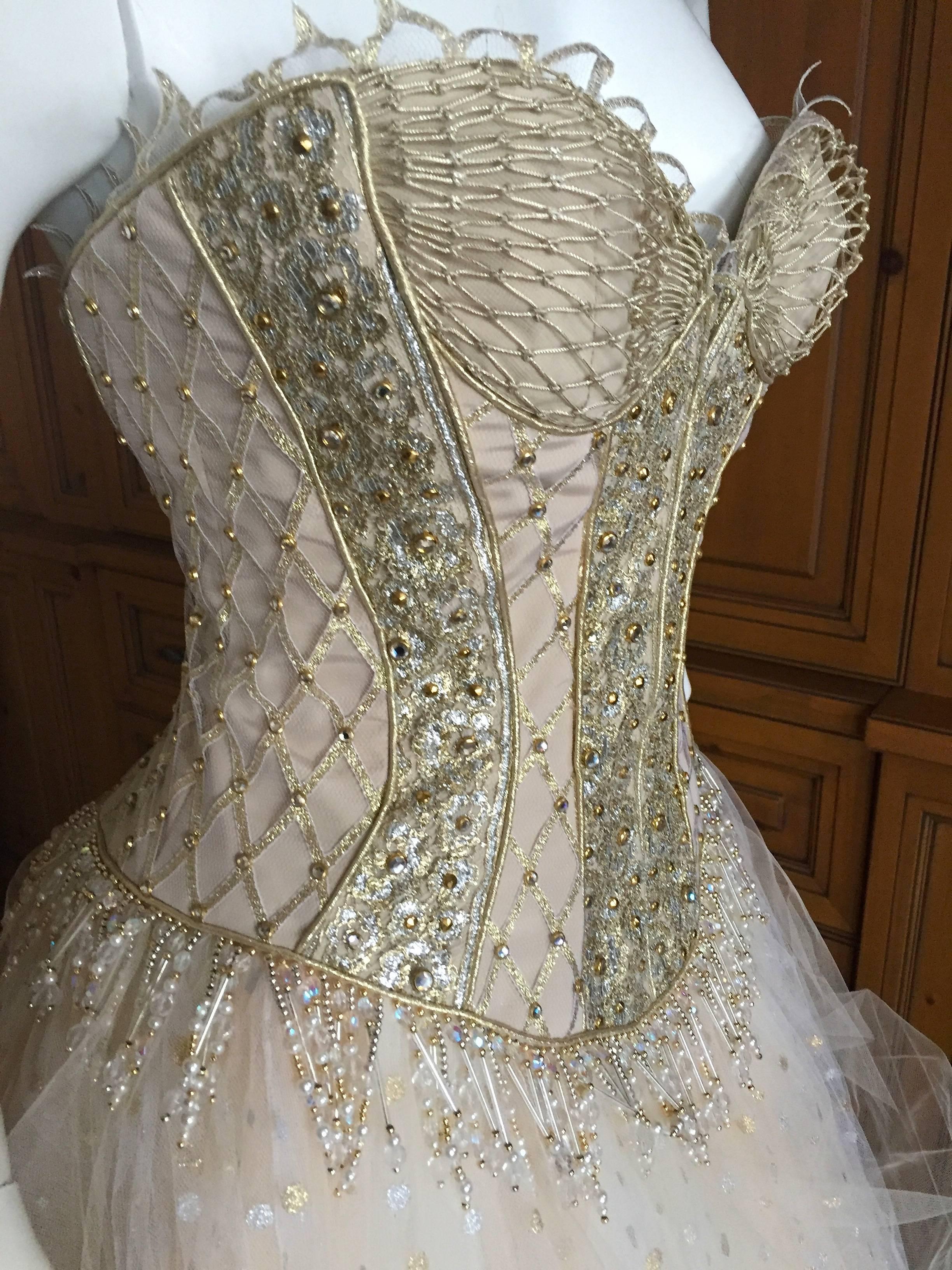 Bob Mackie One of a Kind Beaded Bustier Ballerina (Wedding) Dress In Excellent Condition For Sale In Cloverdale, CA