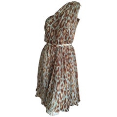 Christian Dior Galliano Chic One Shoulder Leopard Print Silk Dress w Jewel Belt 