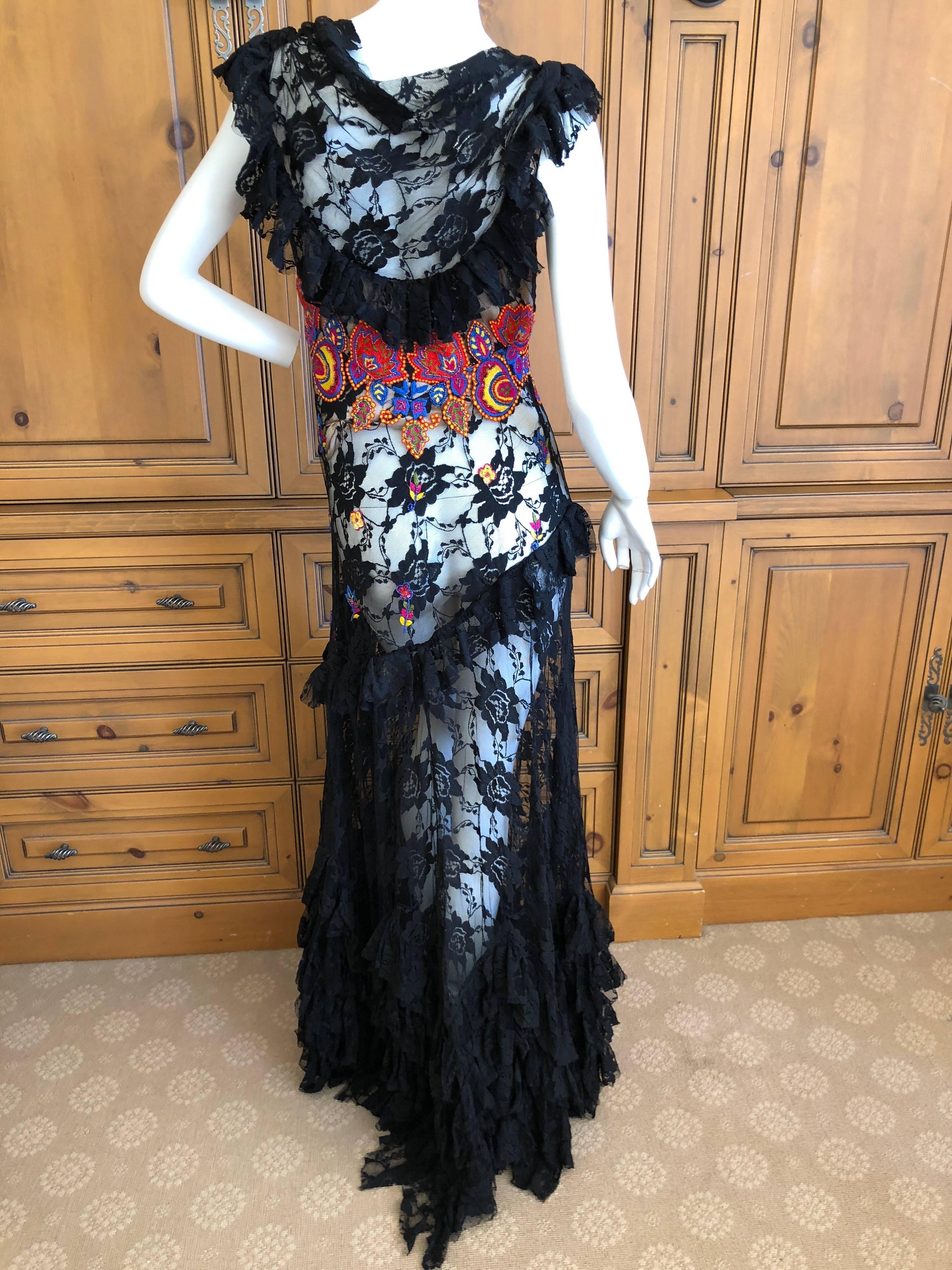 John Galliano Vintage Embroidered Ruffled Lace Flamenco Evening Dress  For Sale 4